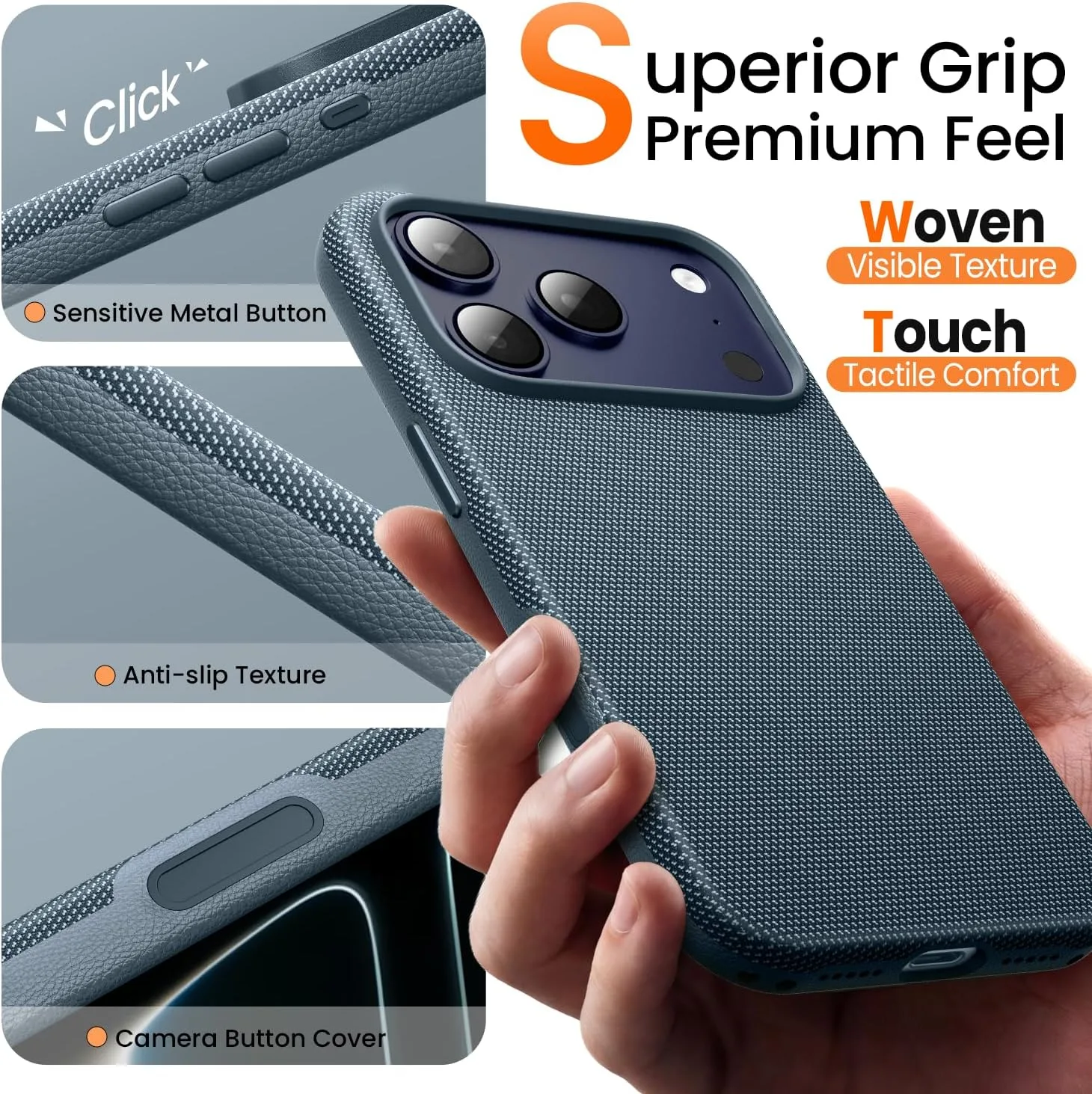 Mkeke for iPhone 17 Pro Max Case Techwoven Blue, [Compatible with MagSafe] [Camera Control Cover] [Premium Tech Woven Fabric] [Drop Protection] Shockproof Skin-Friendly