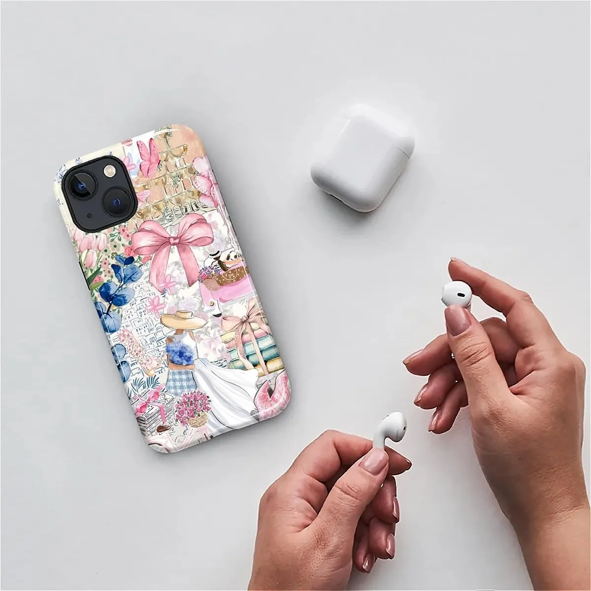 DAIZAG Case for iPhone 13/14,Mixed 2 Layer Design Shockproof Soft TPU Ddouble Protection Phone Case for iPhone 13/14-Magazine Books Flower Bow Collage