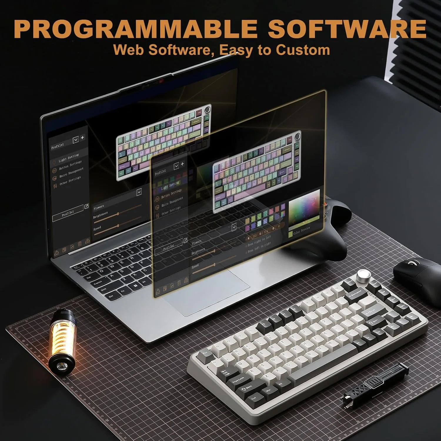 YUNZII B75 PRO 75% Wireless Mechanical Keyboard (Grey, Cocoa Cream V2)