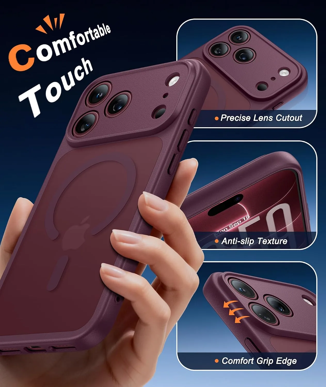 FNTCASE for iPhone 18 Pro Case / 17 Pro Case Fit for MagSafe Burgundy