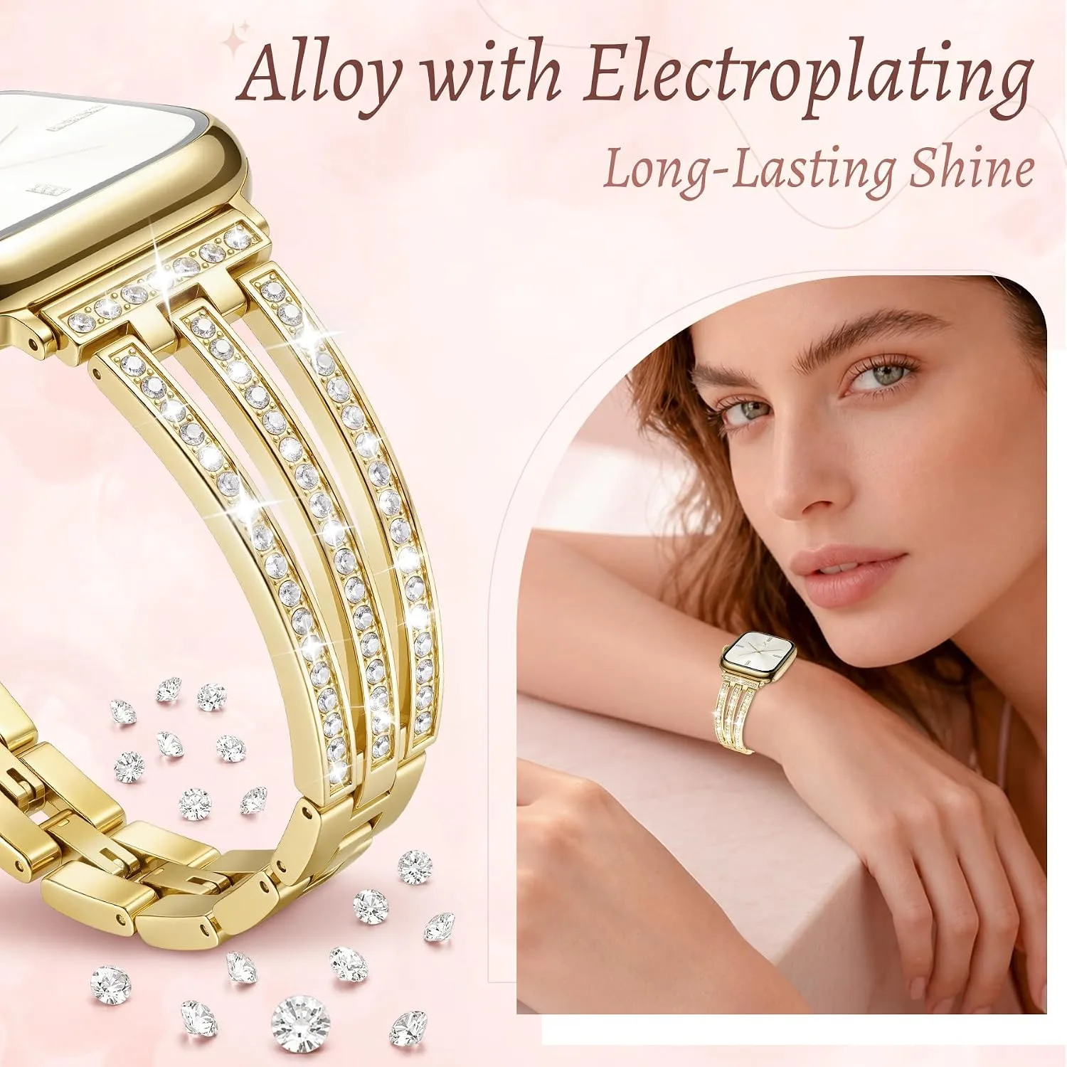 Newlibery Women Gold Bling Metal Bracelet Band for Apple Watch