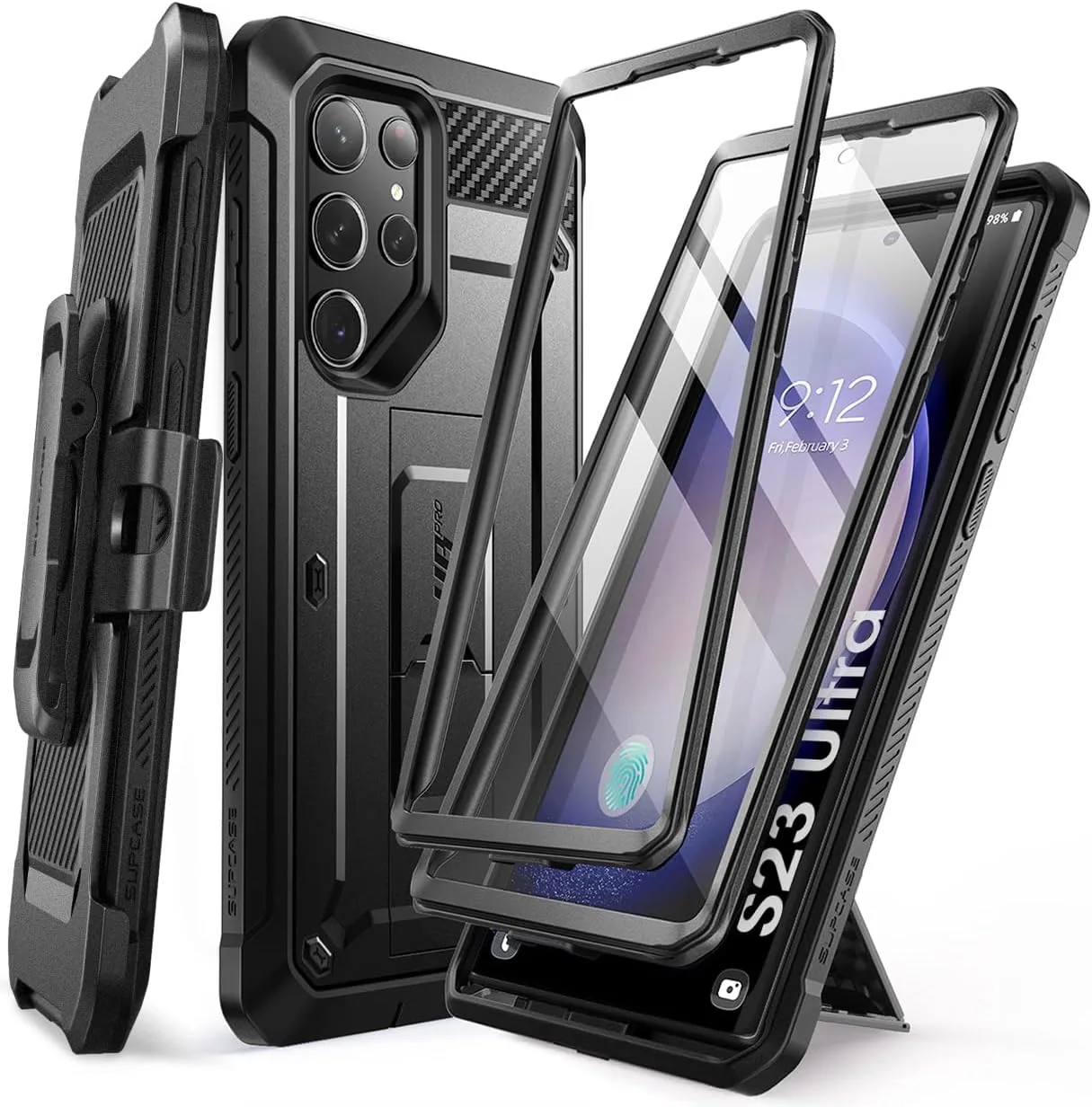 Carcasa Supcase para Galaxy S23 Ultra con protector de pantalla incorporado Negra