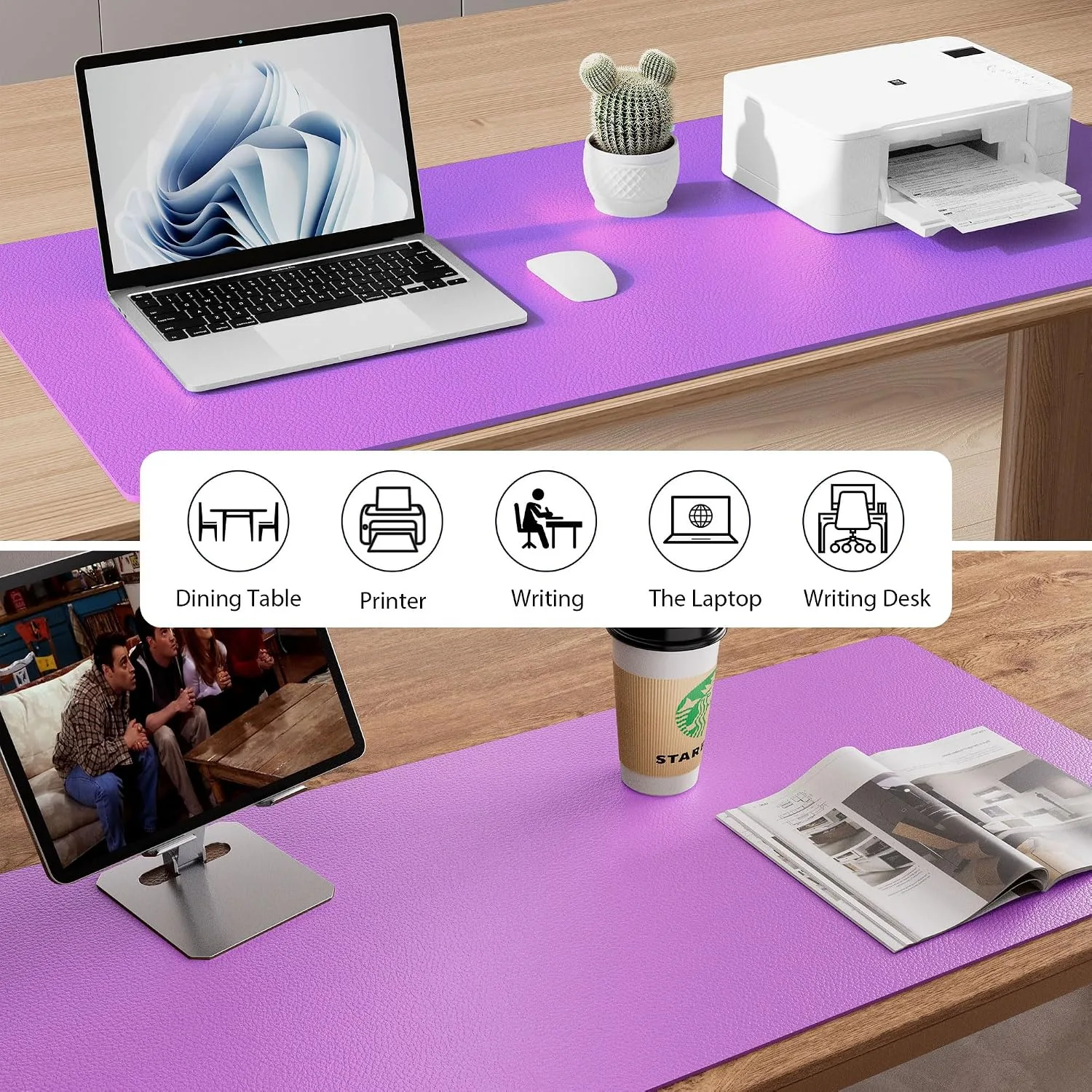 Aothia Leather Desk Pad Protector, Mouse Pad, Office Desk Mat, Non-Slip PU Leather Desk Blotter, Laptop Desk Pad, Waterproof Desk Writing Pad for Office and Home (23.6" x 13.7", Iris Violet)