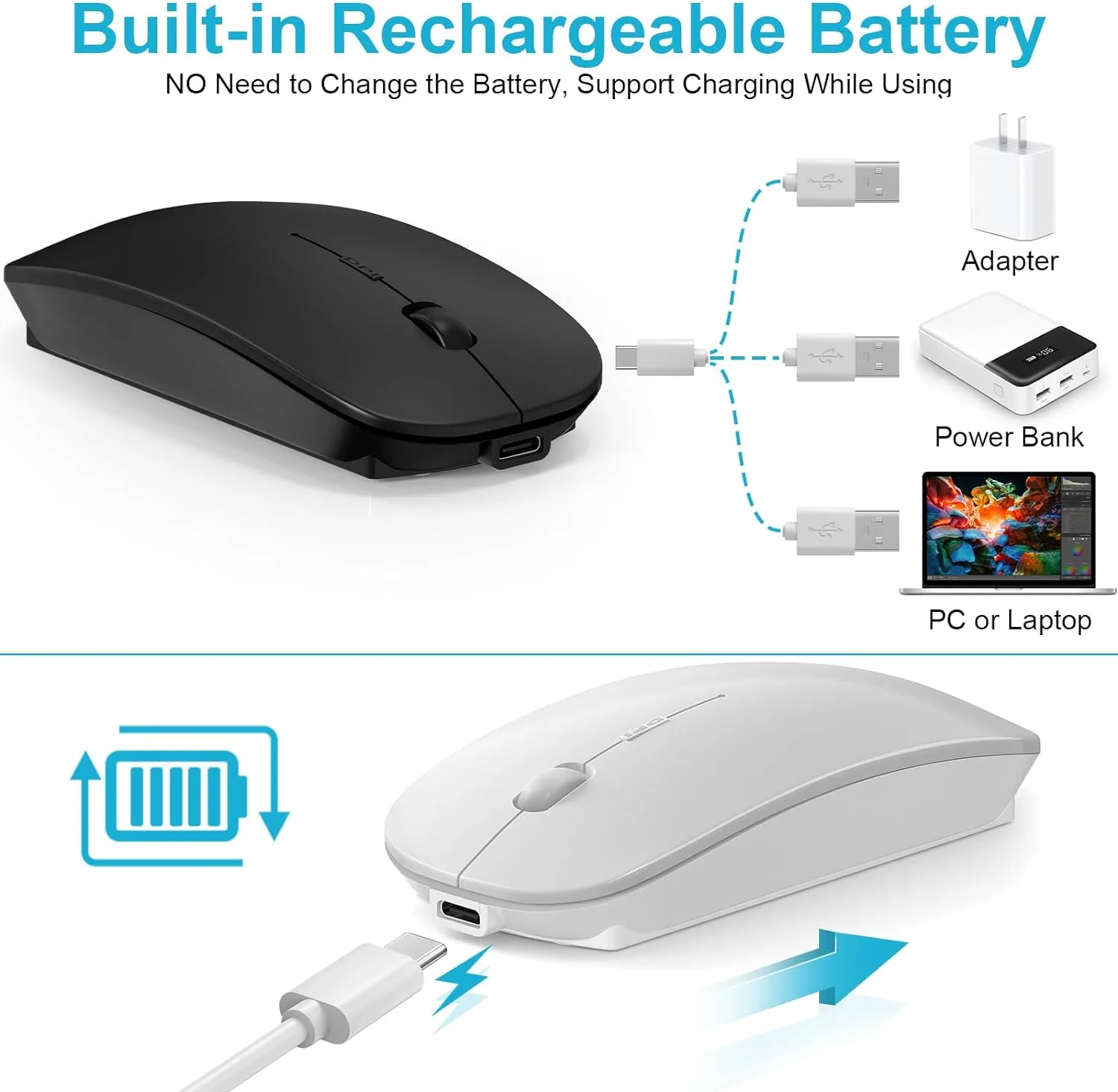 Mouse for MacBook Wireless Bluetooth Mice Laptop Mac Pro PC iPad Dual Mode