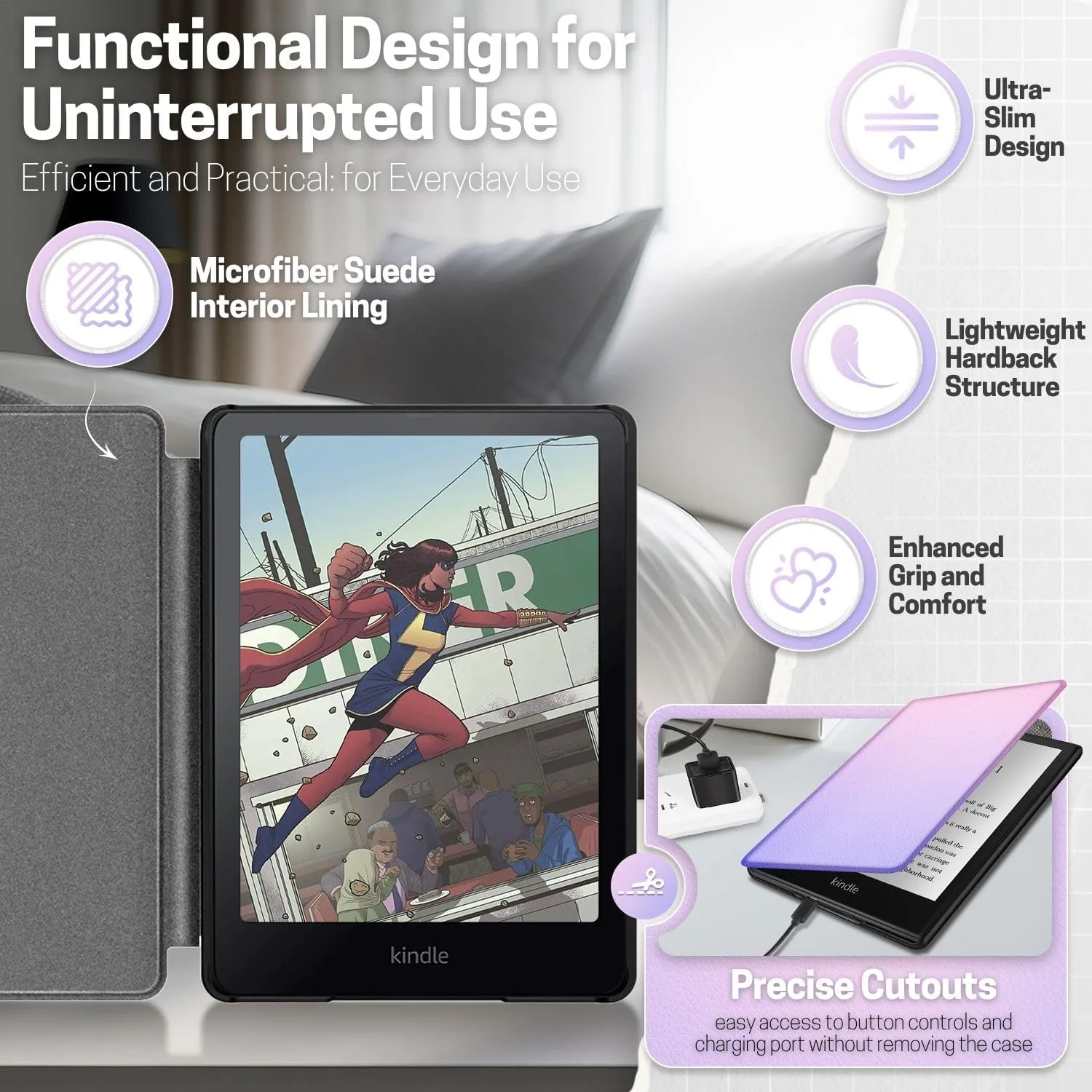 TNP Kindle Paperwhite 12th Gen Case, Colorsoft 7-Inch Cover, Pink Purple