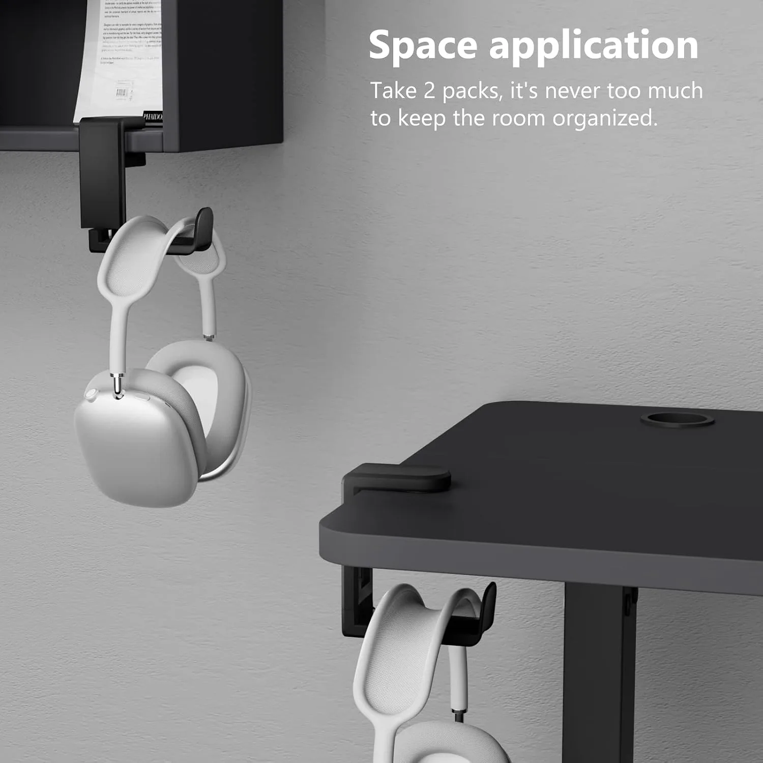 EURPMASK 2 Pack Rotating Headphone Stand,Adjustable Clamp-on Headset Holder