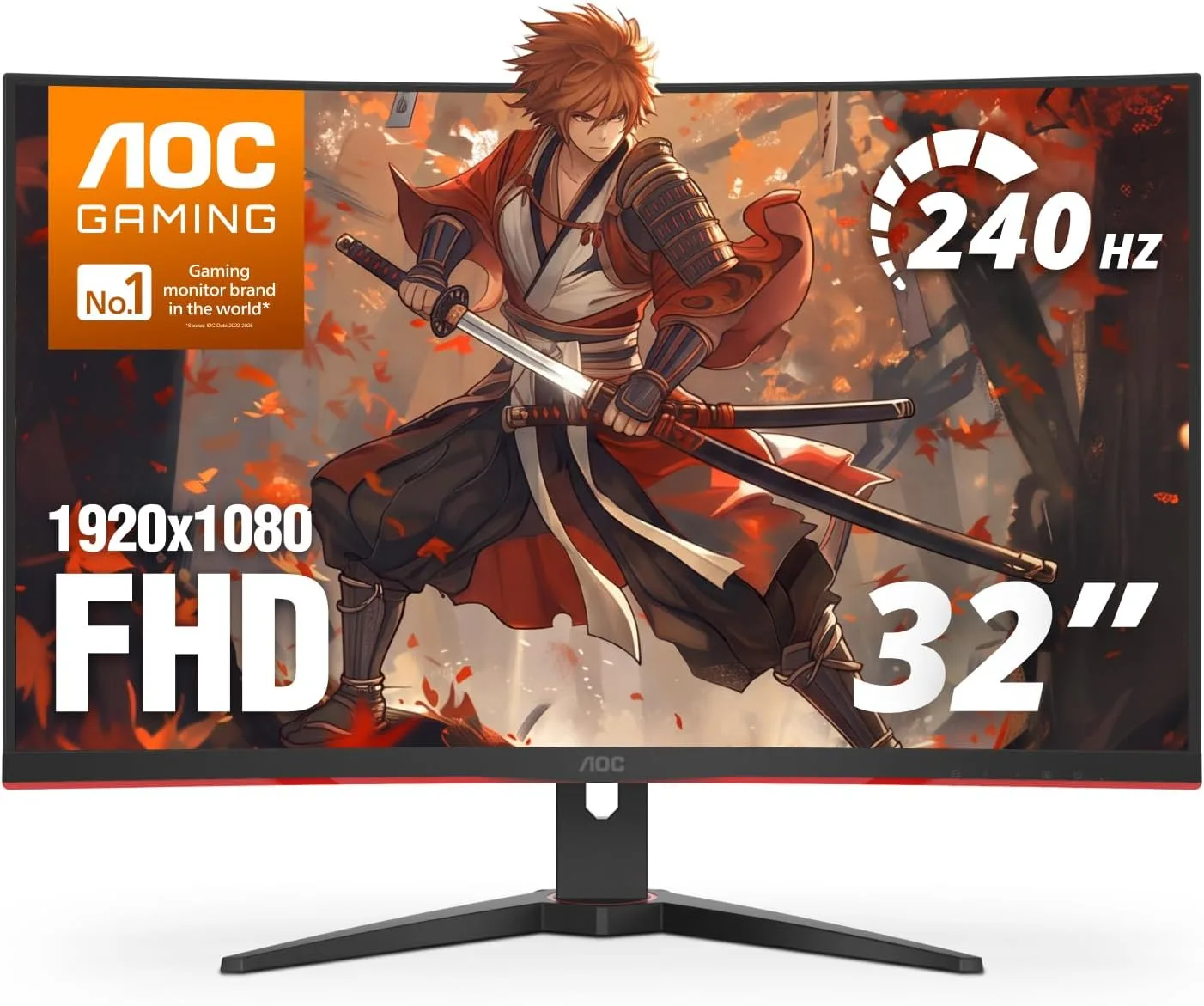 AOC C32G2ZE 32" Curved Frameless Gaming Monitor, Full HD 1920x1080, VA, 0.5ms 240Hz, AMD FreeSync Premium, DP/HDMI/VGA, VESA, 3-3-1 Re-Spawn Program, Xbox PS5 Switch,Black