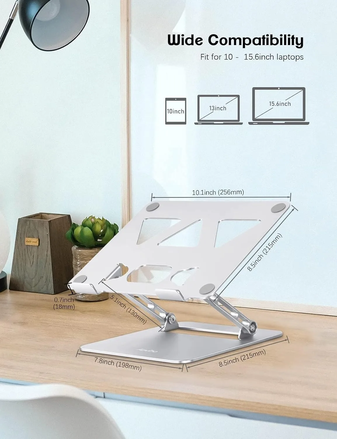 Aoviho Adjustable Laptop Stand for Desk,Portable Laptop Stand Holder and Riser,Foldable Aluminum Notebook Computer Stands for MacBook Air Pro HP Lenovo Dell Samsung Chromebook, 10-15.6 inch, Silver