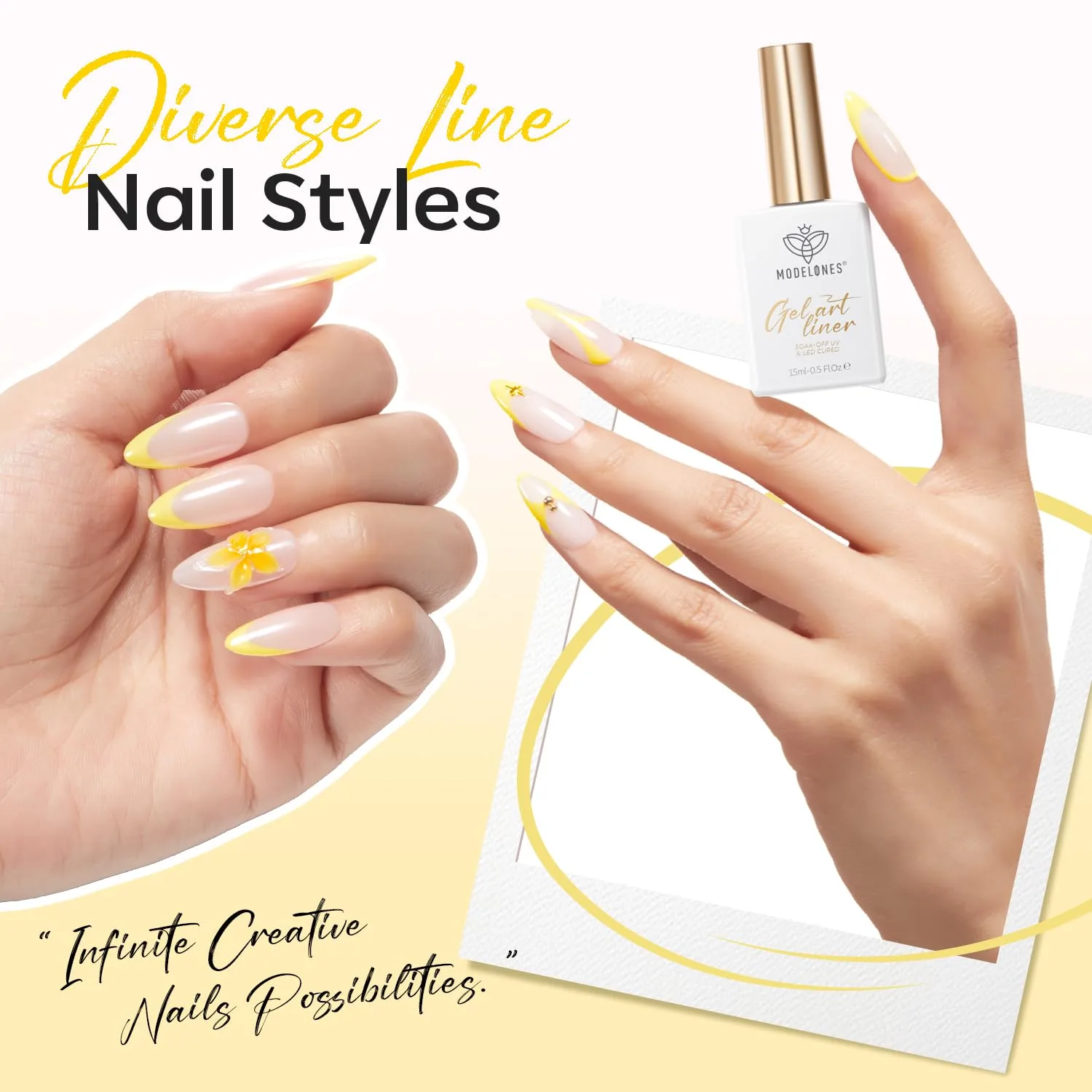 modelones Butter Yellow French Tip Liner Gel Polish 15ml Fine Brush