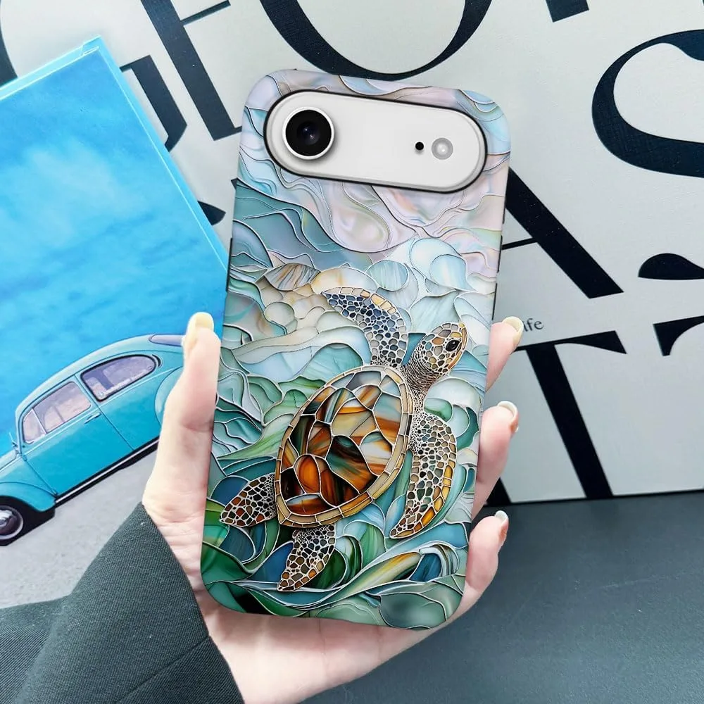 Case Compatible with iPhone 17 Air,Fall Prevention Hybrid 2-Layer Hard Shell Phone Cover for Girls Boys,Oceans Turtle Sea