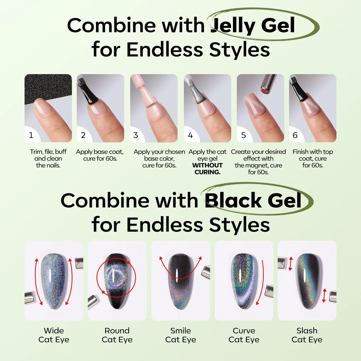 modelones Cat Eye Gel Nail Polish Glitter Green Polish