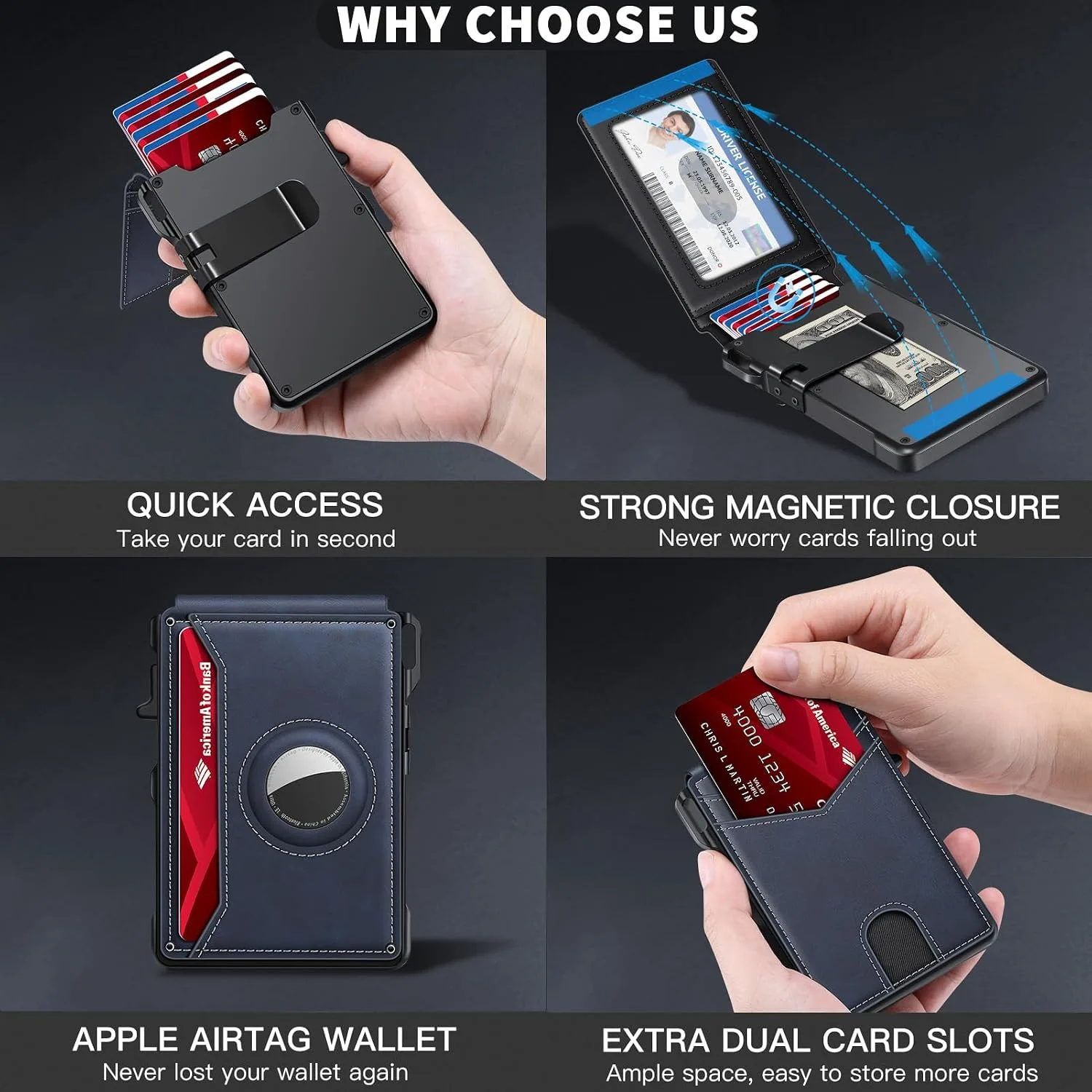 Airtag Wallet for Men Smart Wallet for Air Tag RFID Blocking Minimalist