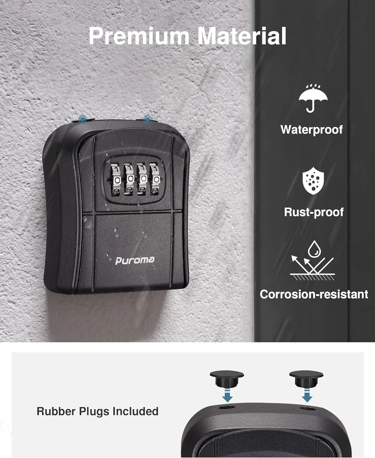 Puroma Key Lock Box Outdoor 4 Digit Code Combination Lockbox House, 1 Black