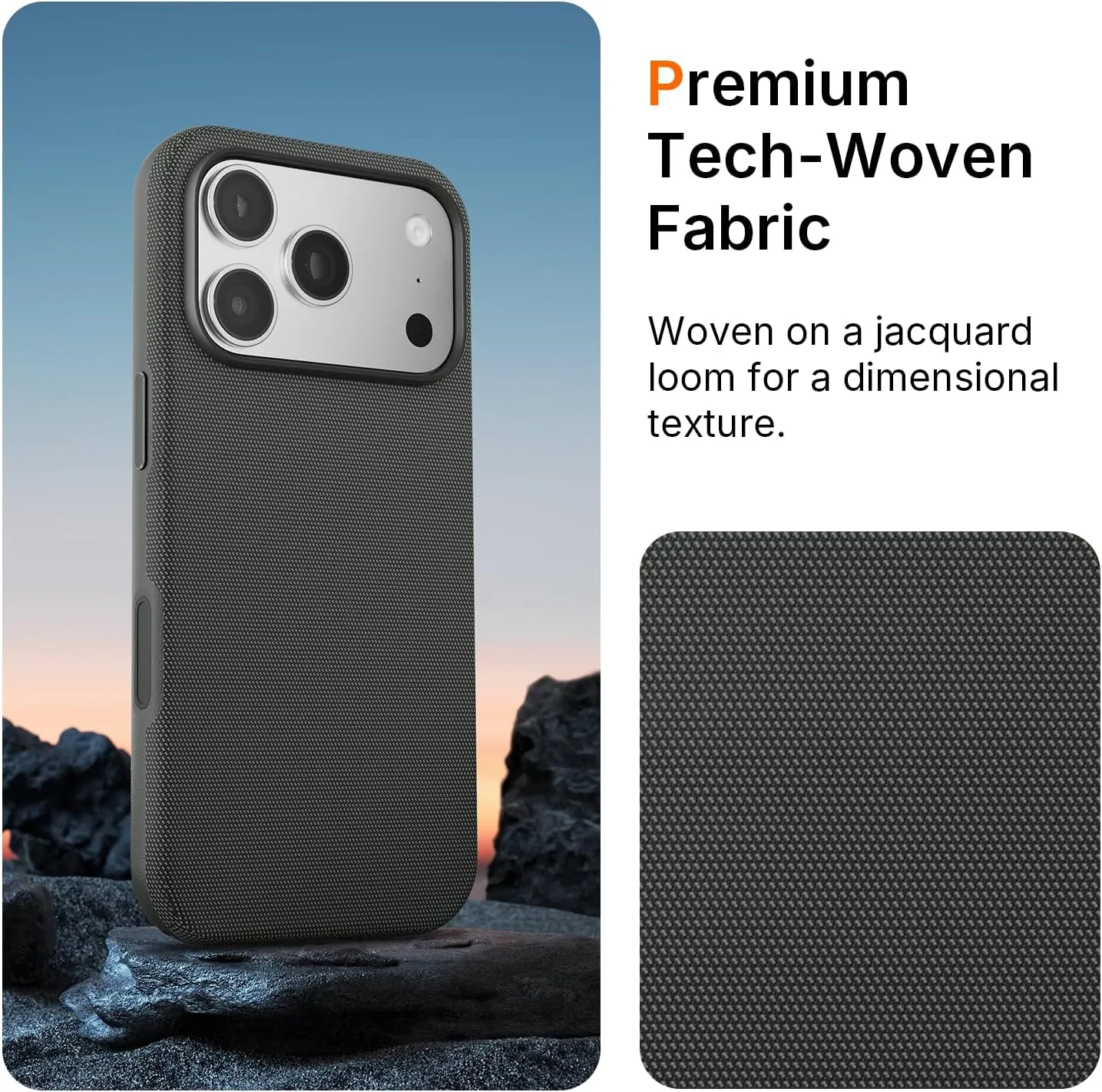 Mkeke for iPhone 17 Pro Max Case Techwoven Black, [Compatible with MagSafe] [Camera Control Cover] [Premium Tech Woven Fabric] [Drop Protection] Shockproof Skin-Friendly