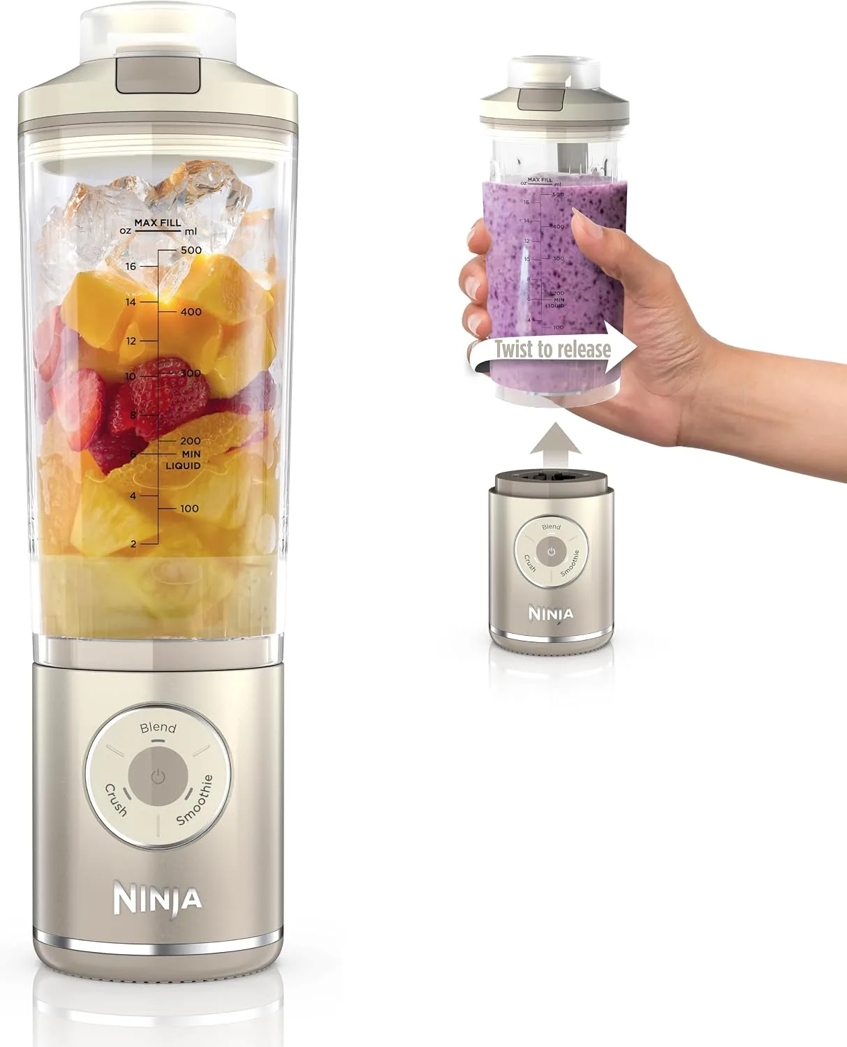 Ninja Blast Max Portable Blender, Twist & Go, 22oz, Cream, BC251IV