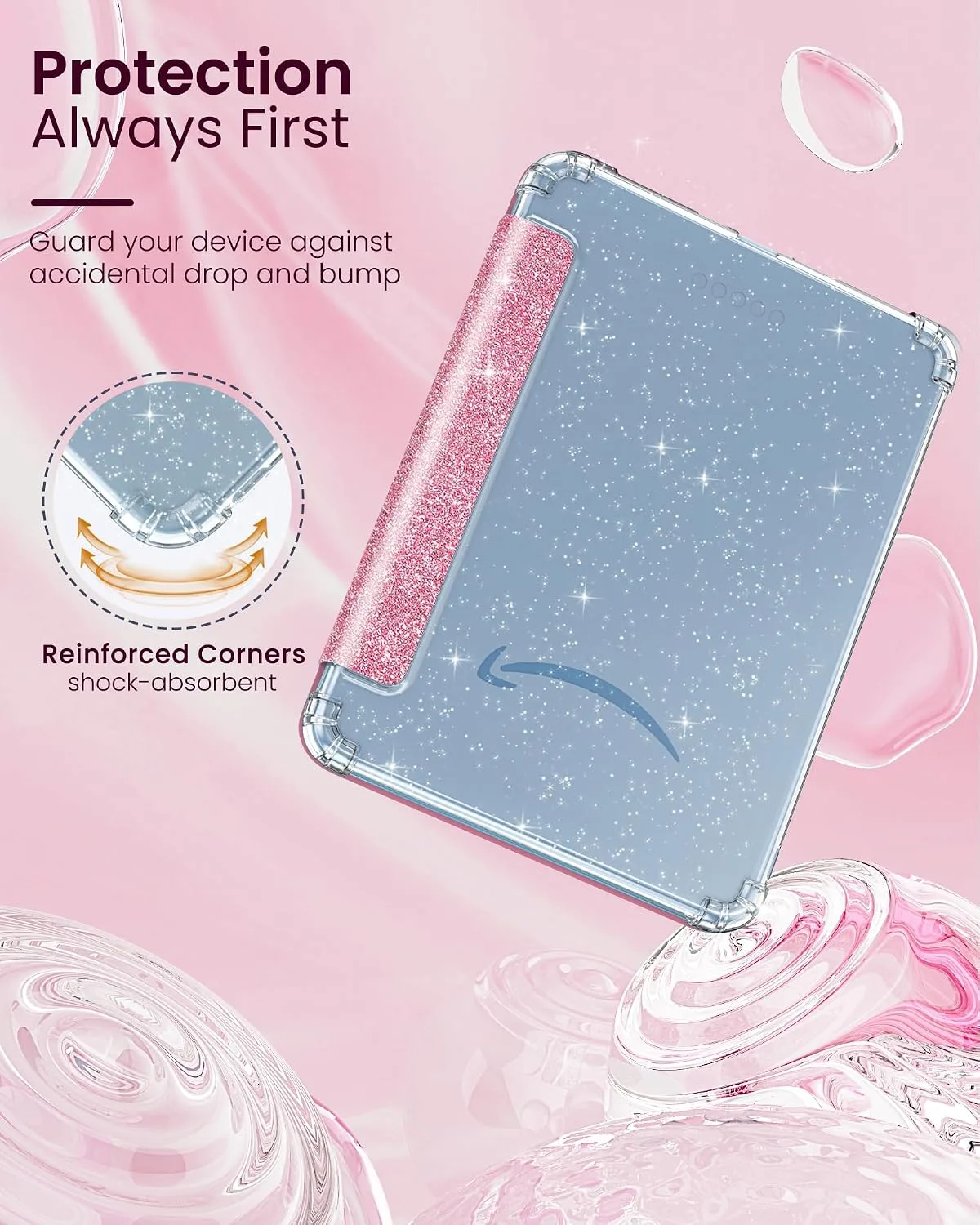 MoKo Case for 6" Kindle Basic 12th Generation 2026, Glitter Pink