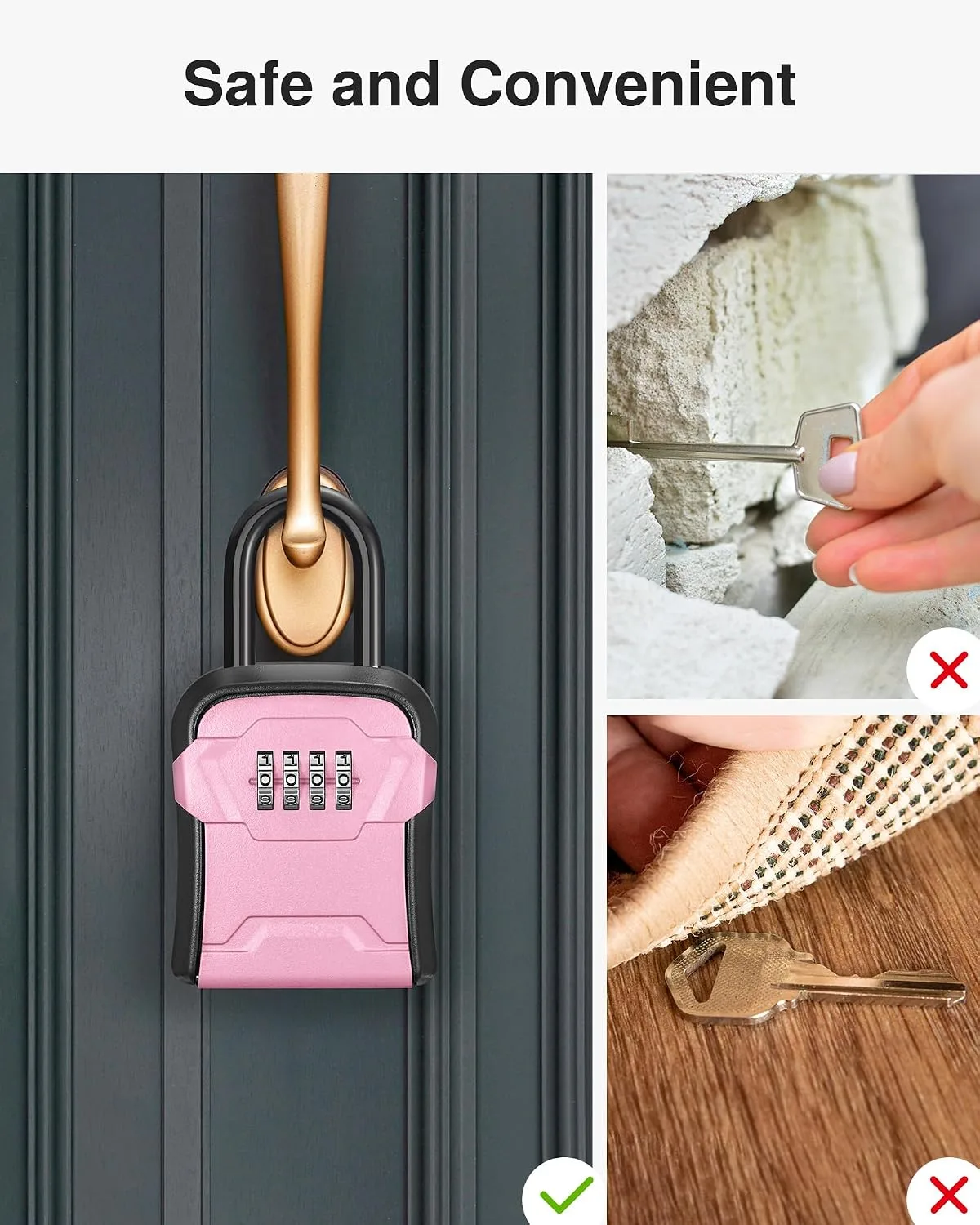 Puroma Key Lock Box for House Keys Combination Lockbox with Code, 1 Pink