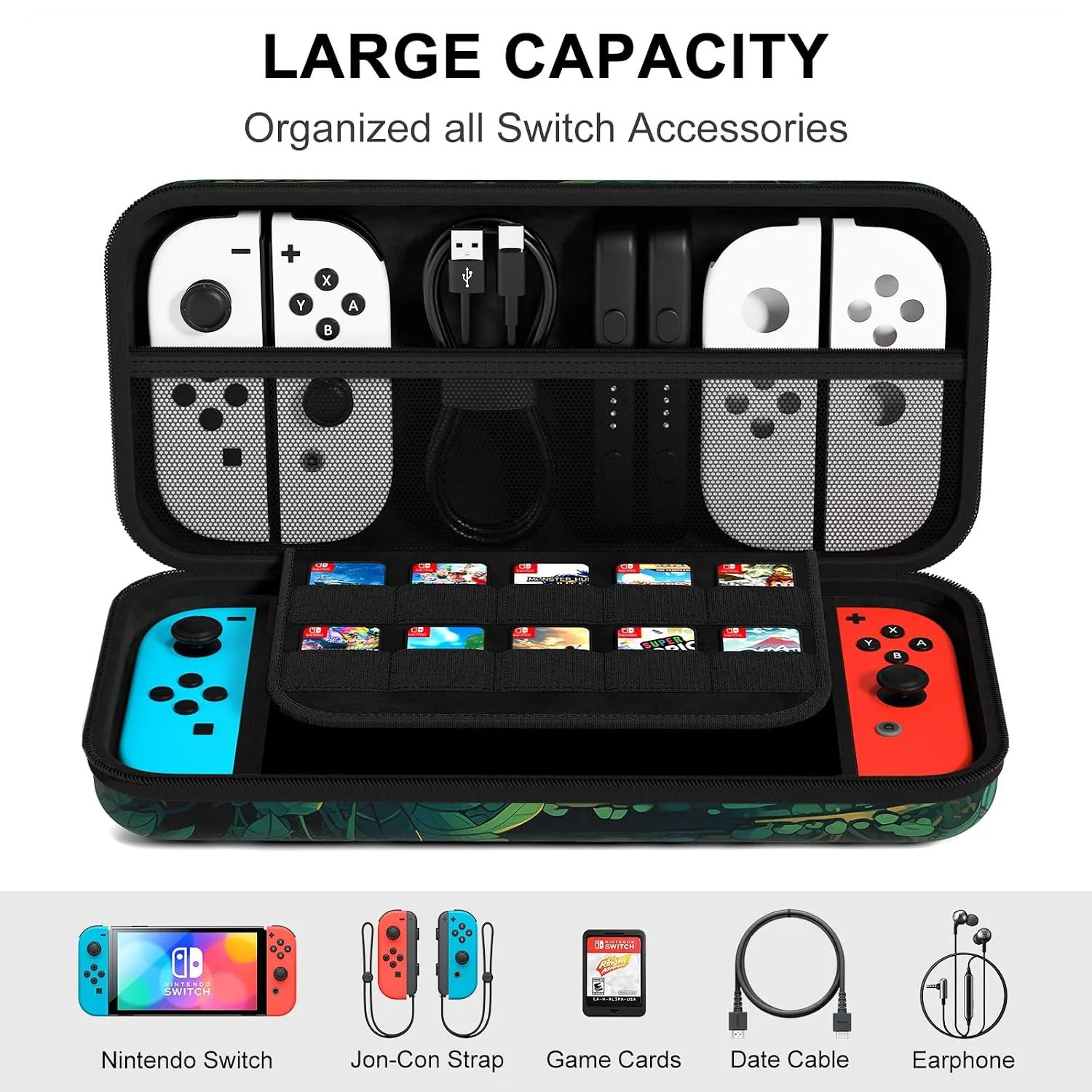 NPOOYI Carrying Case for Nintendo Switch OLED 2021/2017, Hard Shell Cover