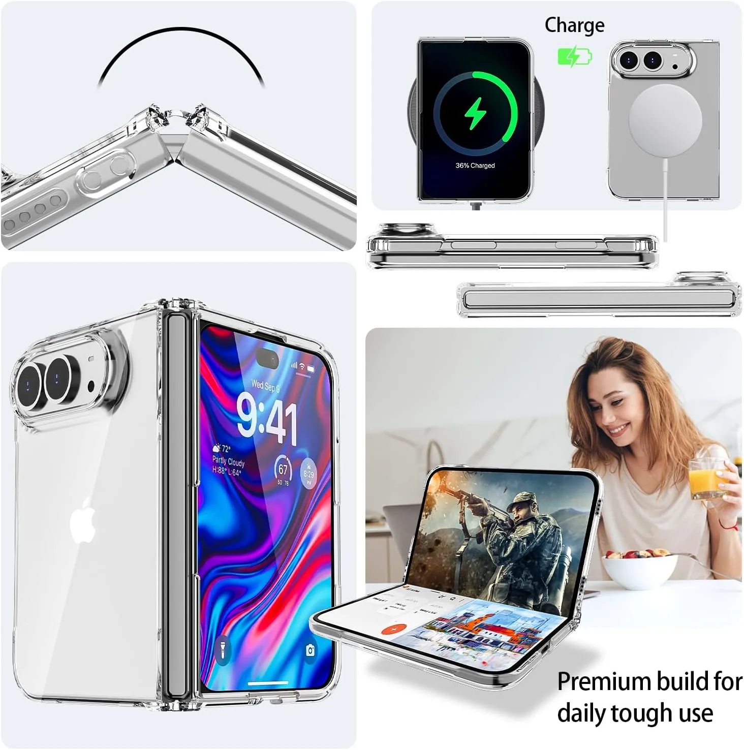 AICase for iPhone Duo Case Clear,Compatible with MagSafe Fold Cover