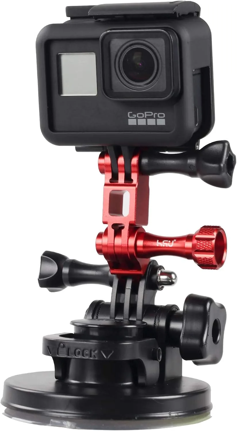 HSU Aluminum Alloy Metal Adjust Arm Straight Joints Mount, Same Direction Straight Joints Mount for Go Pro Hero 13/12/11/10/9/8/7/6/5 Black,Session 5/4, DJI Osmo Action Action Camera and More(Red)