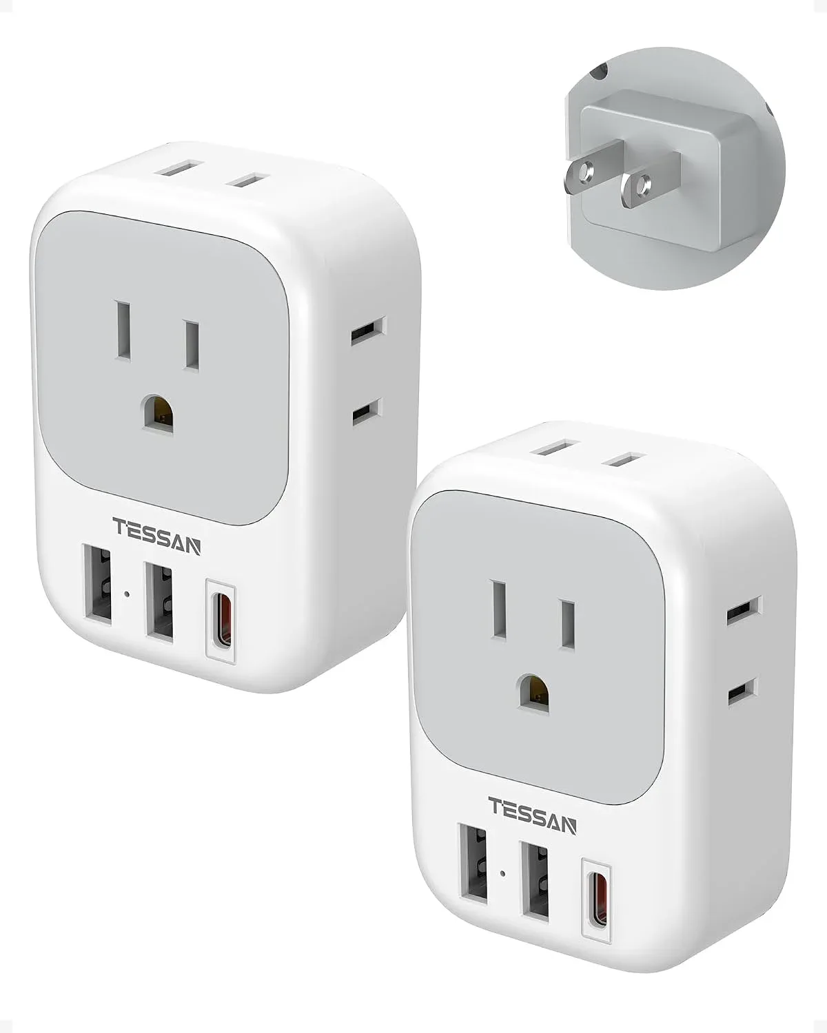 TESSAN 2 Prong to 3 Prong Outlet Adapter 2 Pack, US to Japan Plug Adapter