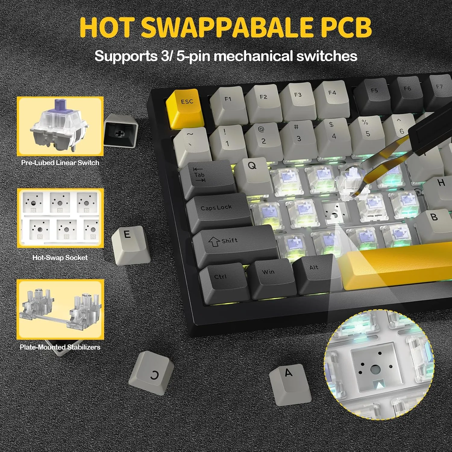 ATTACK SHARK X820 Ultra 75% Wireless Gaming Mechanical Keyboard Hot-Swappable Gasket Mount RGB Backlit BT/2.4G/Wired Custom Keyboard with Smart TFT Display&Knob QMK Driver-Star Black&Gift Switch