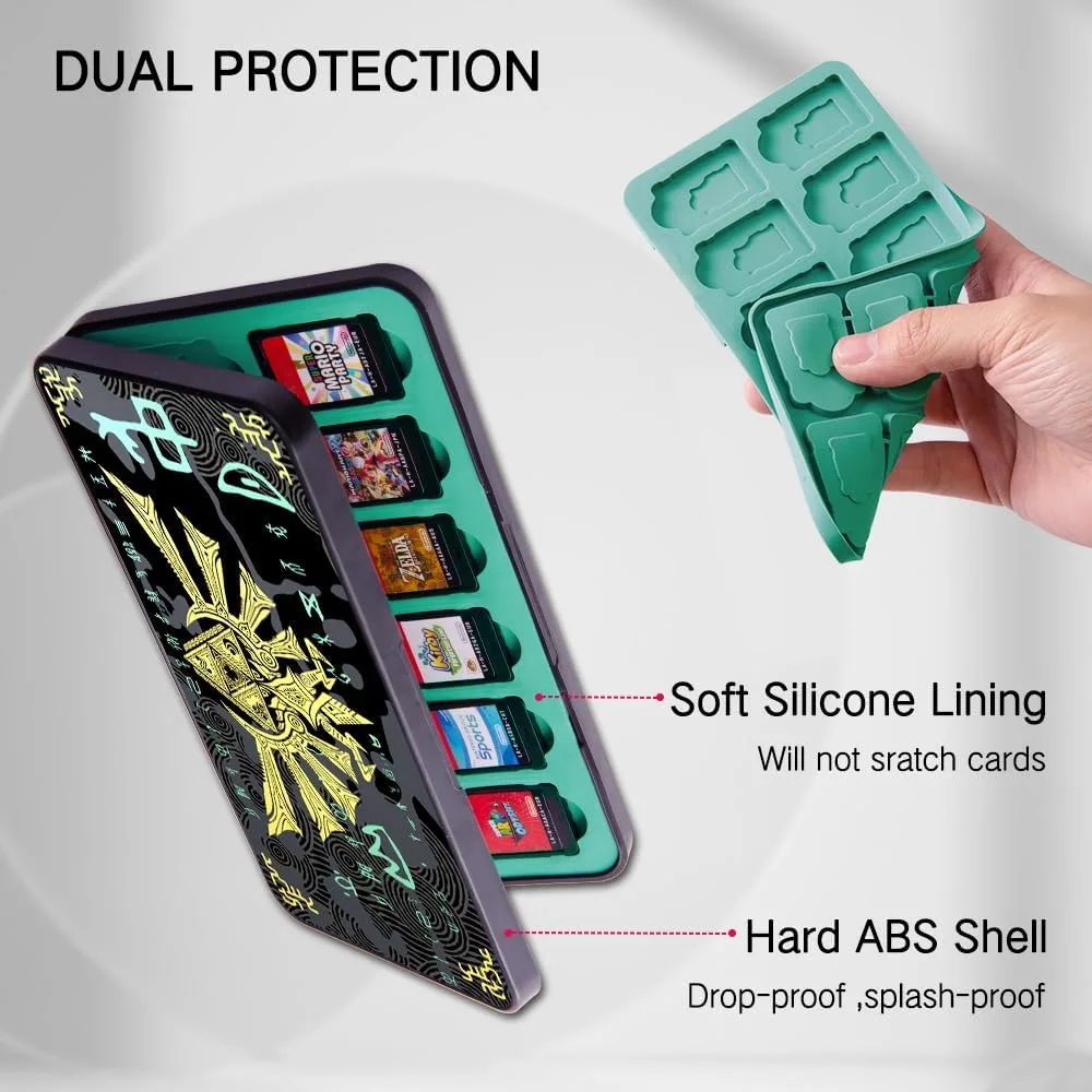 PERFECTSIGHT Switch Game Case Compatible with Nintendo Switch 2/OLED/Switch Lite, 24 Switch Game Holder Cartridge Case with 24 Game & 48 Micro SD Cards Storage, Kingdom Badge