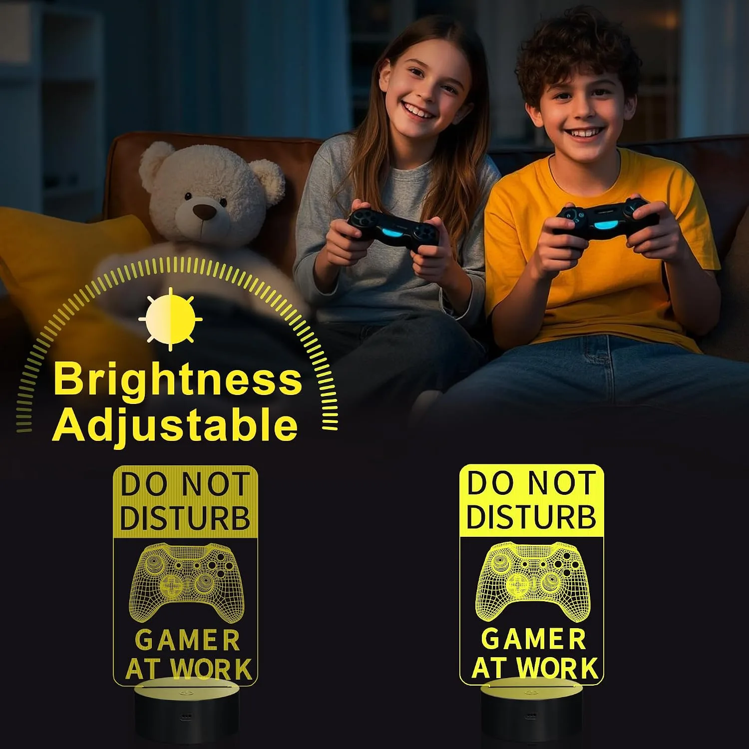 YuanDian Do Not Disturb Gamer at Work Night Light,Gamepad Graphic Video Games Gamer Gift Funny 3D Illusion Lamp 16 Colors Changing Touch & Remote Control for Men Teenagers and Kids