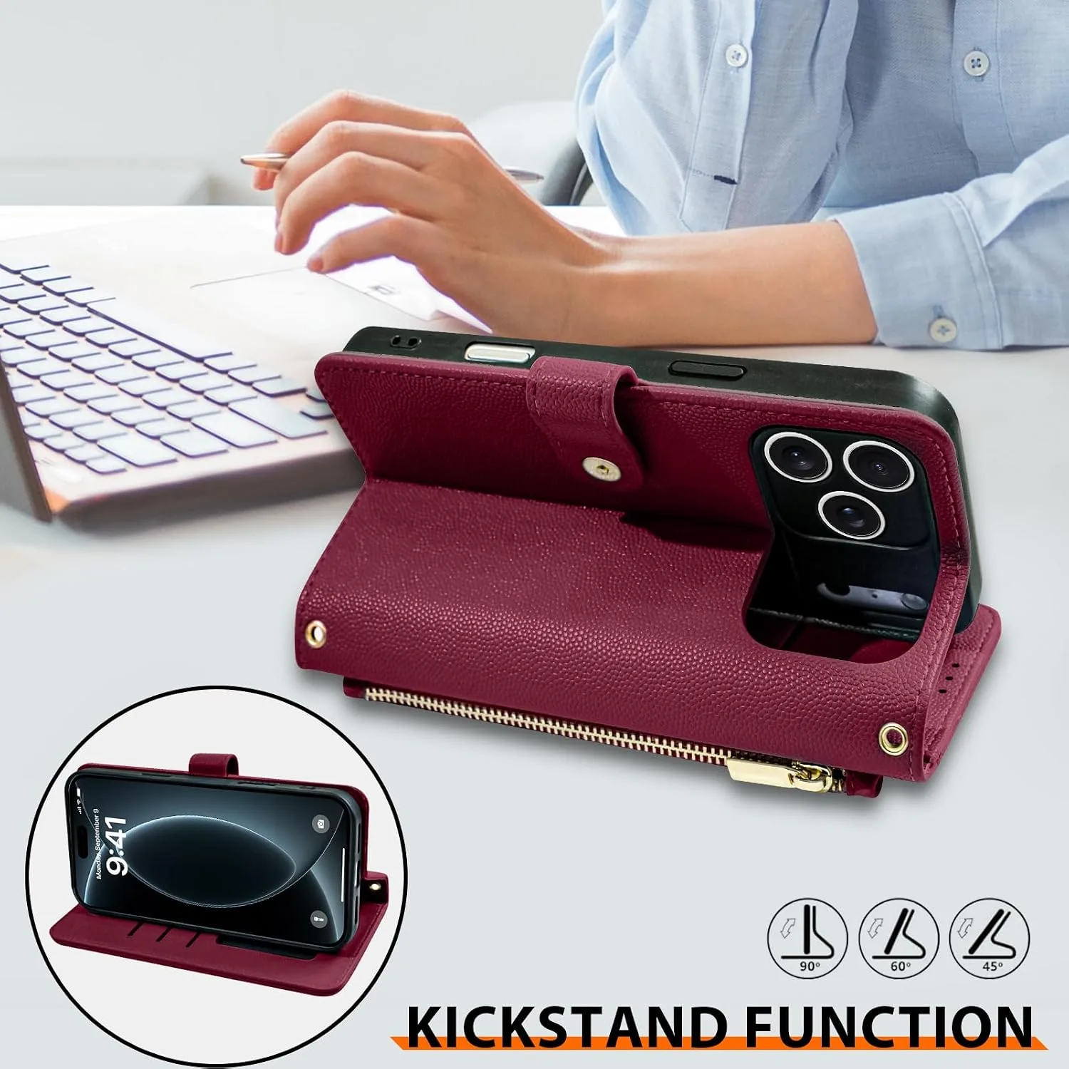 Wallet Phone Case Crafted for iPhone 18 Pro Max Burgundy