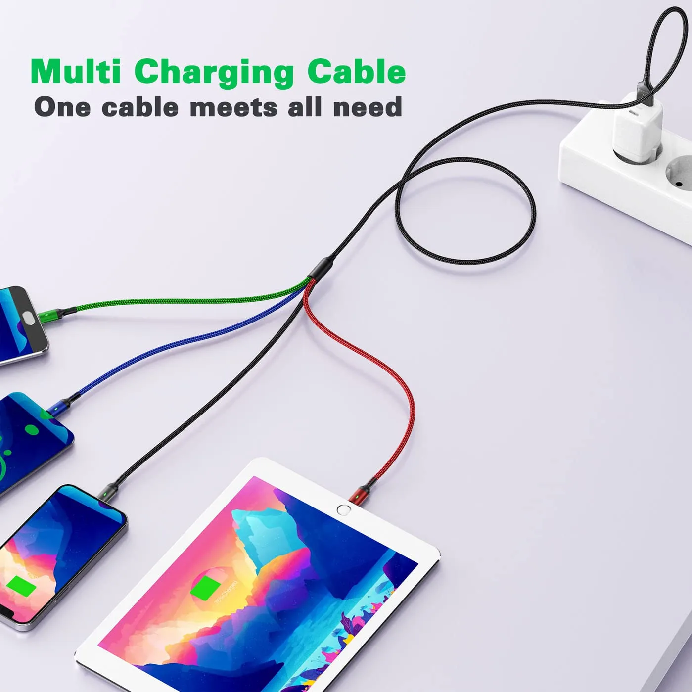 Multi Charging Cable,4 in 1 Charger Cable Braided Multiple USB Cable