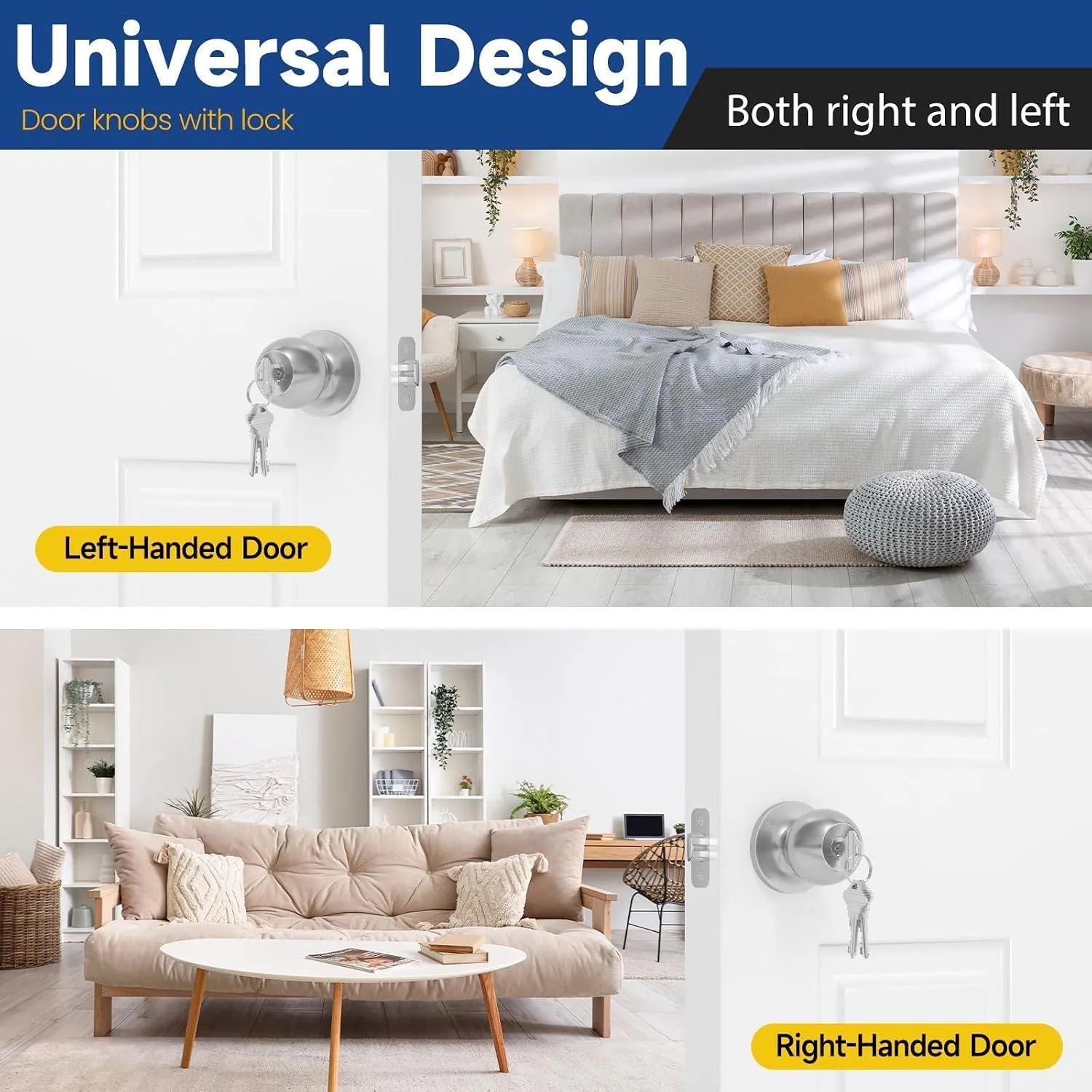Keyed Entry Door Knob with Lock, Door Lock with Key, Satin Nickel