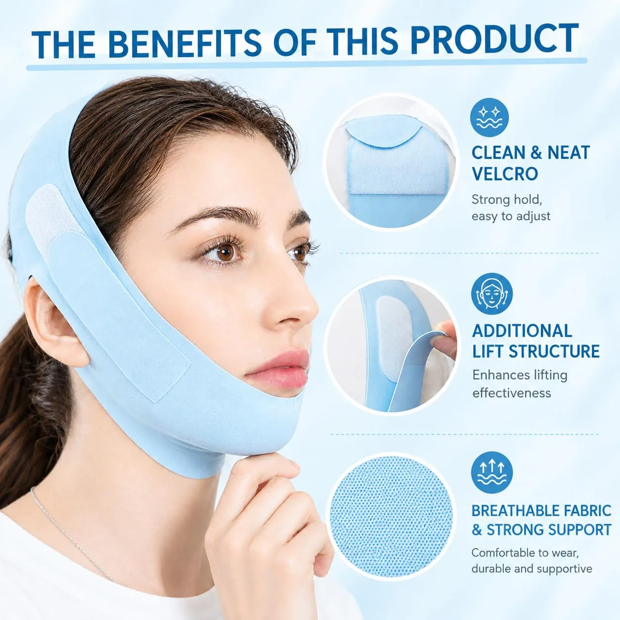 V Line Lifting Mask Chin Strap for Sleeping, Face Lifting Strap, Chin Strap, V Line Mask, Jawline Shaper, Jaw Strap, Double Chin Reducer, Face Lift Tape & Snoring Solution (Blue)