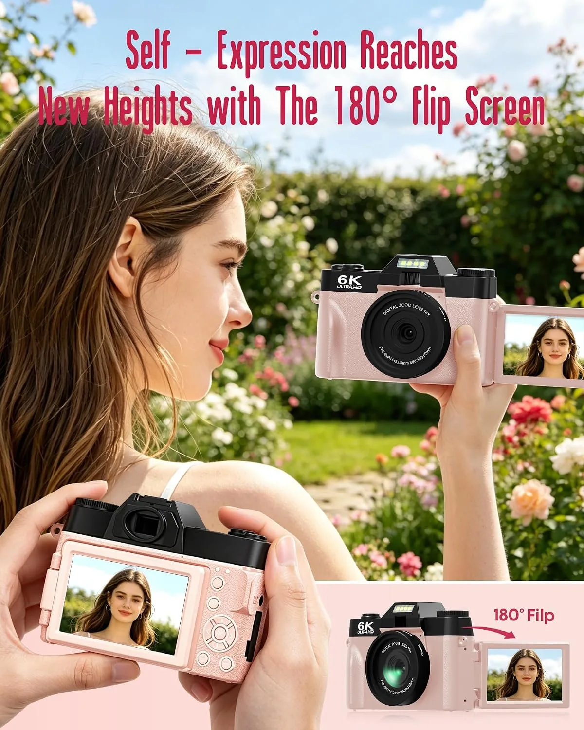 Yatao 6K WiFi Flip Screen Digital Camera, Mic & Fill Light for Photography