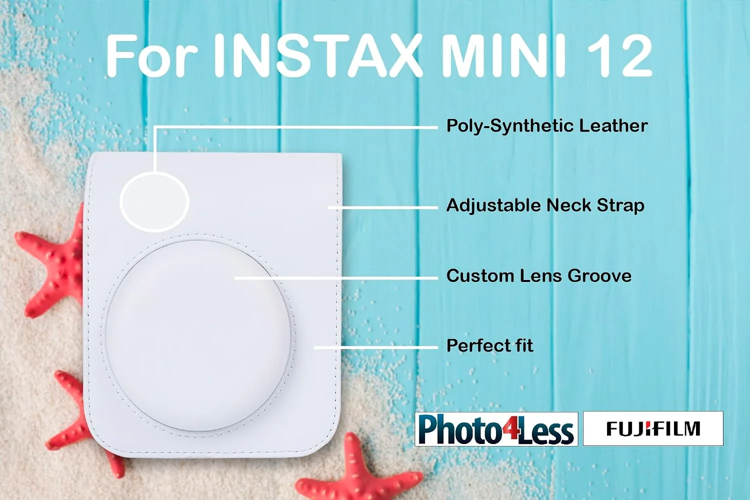 Fujifilm Instax Mini 12 Instant Film Camera Clay White, Fujifilm Instax Mini Twin Pack Instant Film 20 Prints, Prtotective Case, Gift Bundle