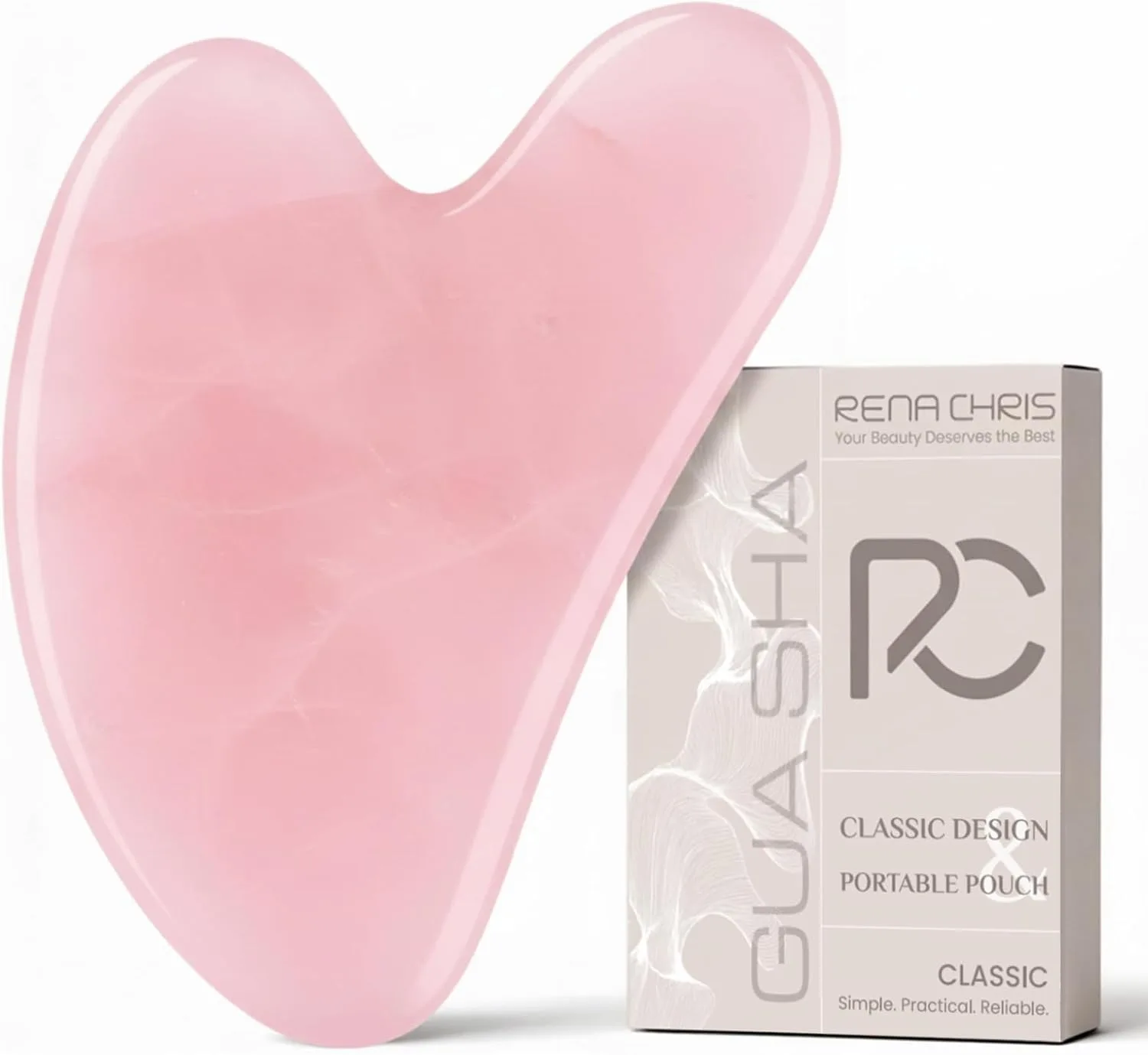 Rena Chris Gua Sha Facial Tools: Rose Quartz Guasha Tool for Face, Facial Massager (Pink)