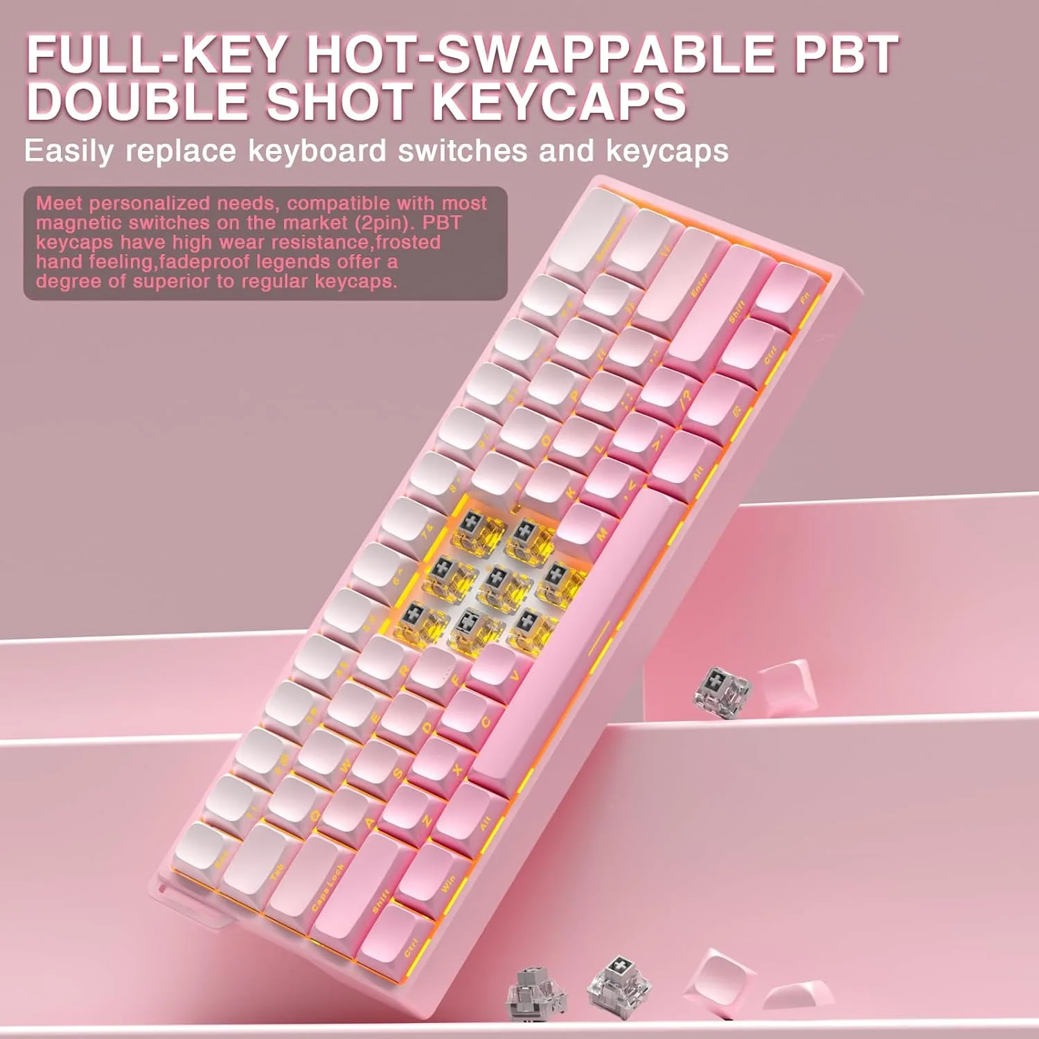 Aula WIN60 HE - 60% Mechanical Gaming Keyboard Wired, Hall Effect Magnetic Switch Hot Swappable,8000 Hz Polling Rate, RGB Keyboard 60 Percent Compact Design for PC (Gradient Pink)
