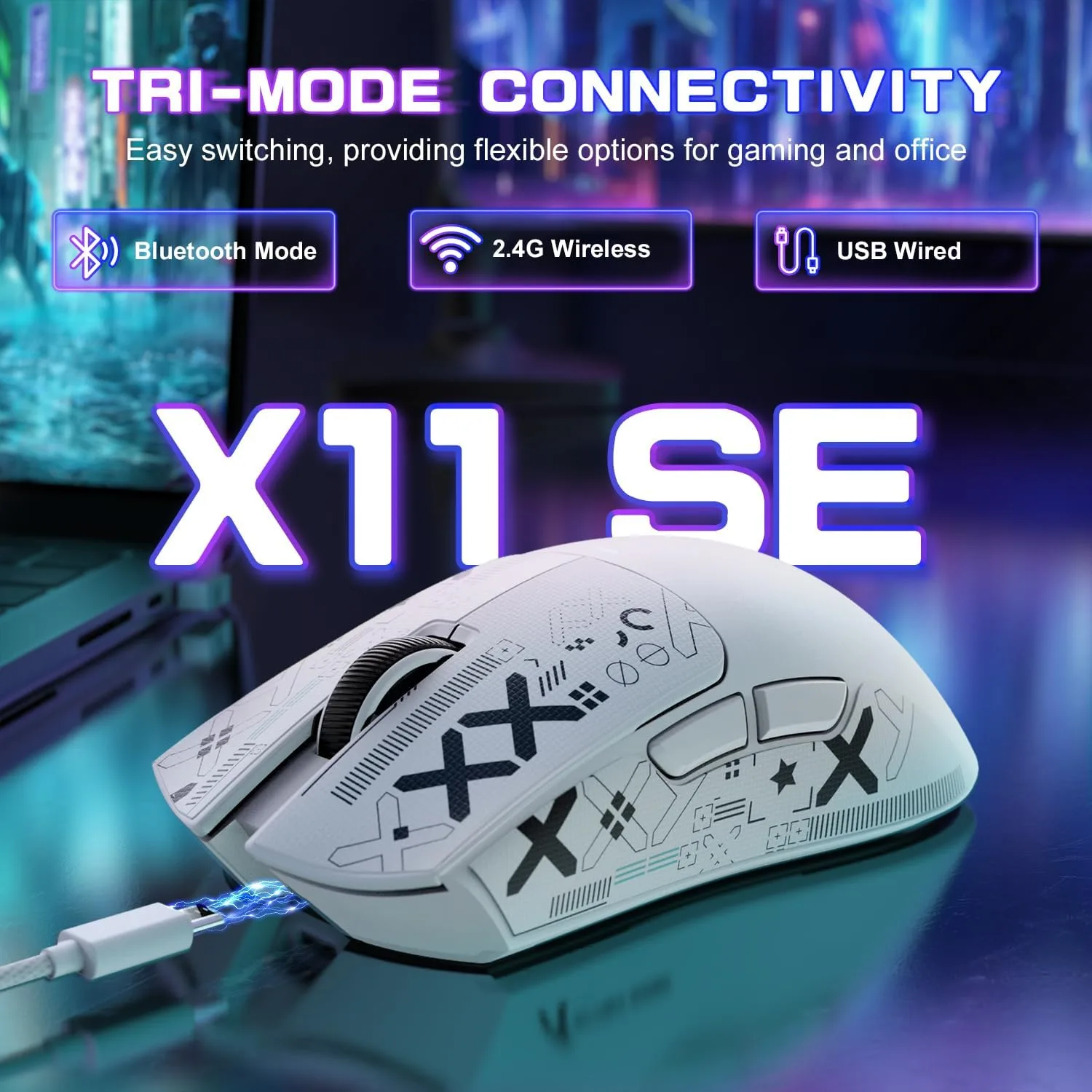 ATTACK SHARK X11 SE Ultra-Light Wireless Gaming Mouse, White&Sticker