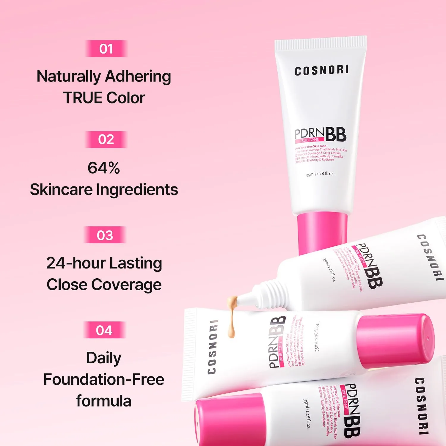 COSNORI PDRN True Tone BB Cream 25 True Sand - Warm Beige with Golden Undertones, No Gray Cast, Soothing Formula with Camellia PDRN, Long Lasting Natural Coverage, Korean BB Cream, 1.18 Fl Oz