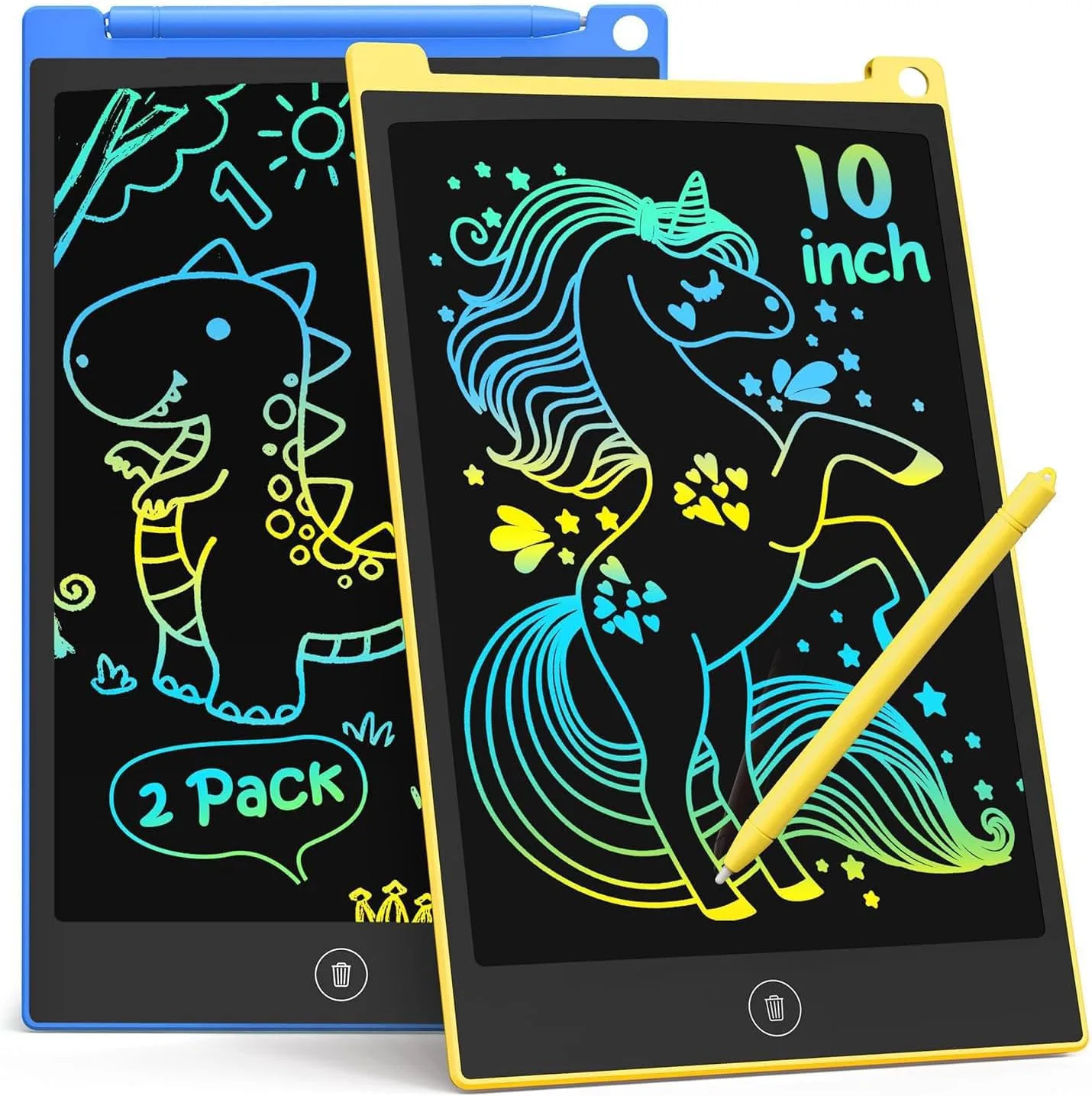 TECJOE 10 Inch 2 Pack LCD Writing Tablet for Kids, Mess Free Drawing Tablet