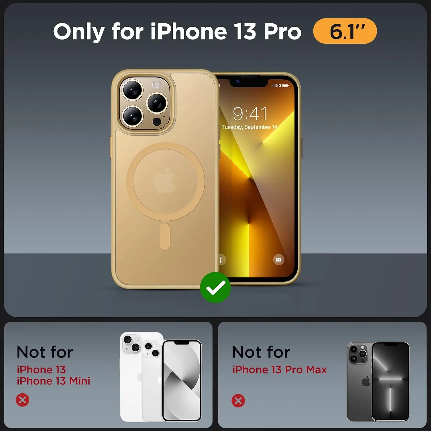 miracase Magnetic for iPhone 13 Pro Case 6.1 inch (Compatible with MagSafe)（with 2X Screen Protectors） Military-Grade Protection, Anti-Fingerprint Translucent Matte Phone Case Cover, Light Yellow