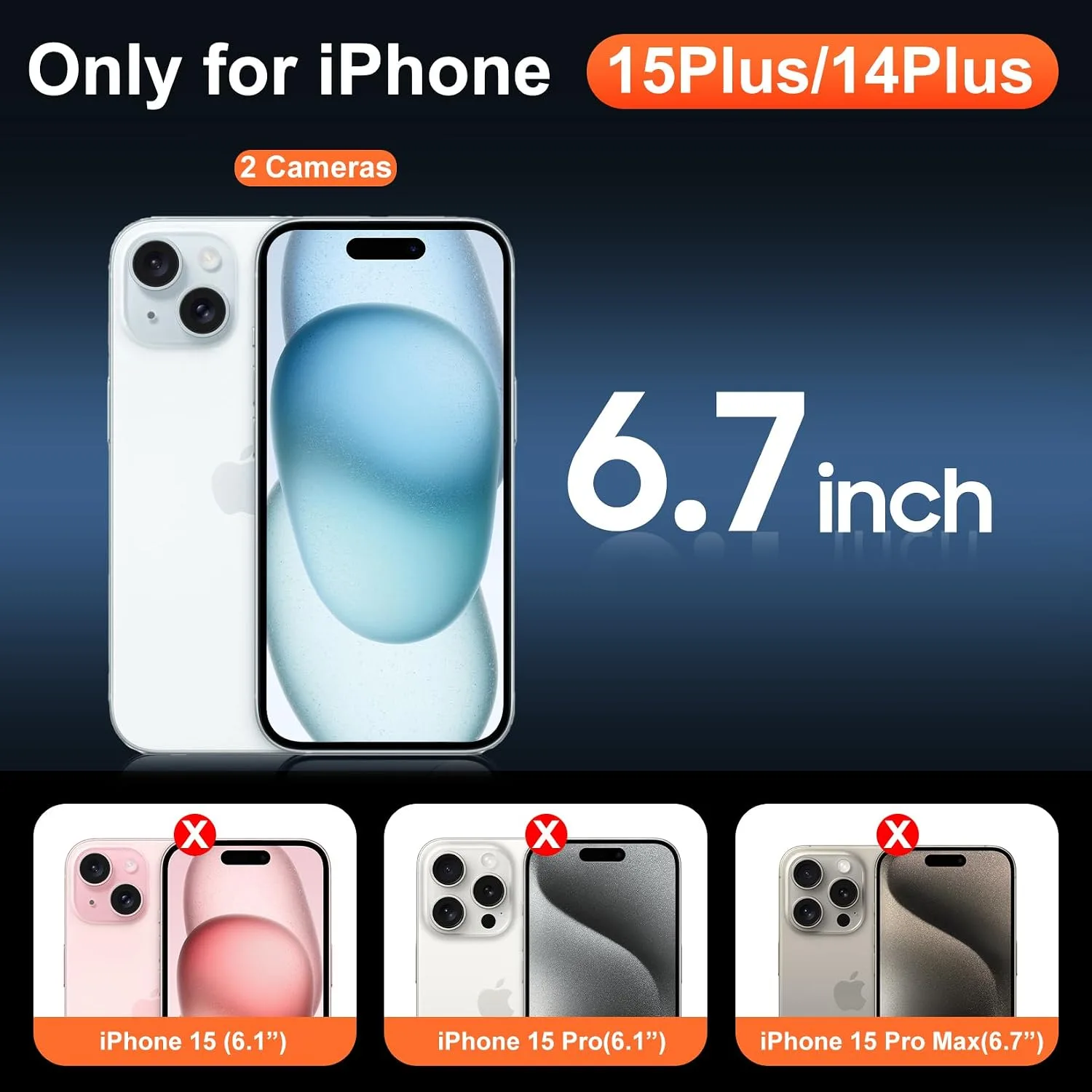 Temdan for iPhone 15/14 Plus Case with Screen Protector Clear