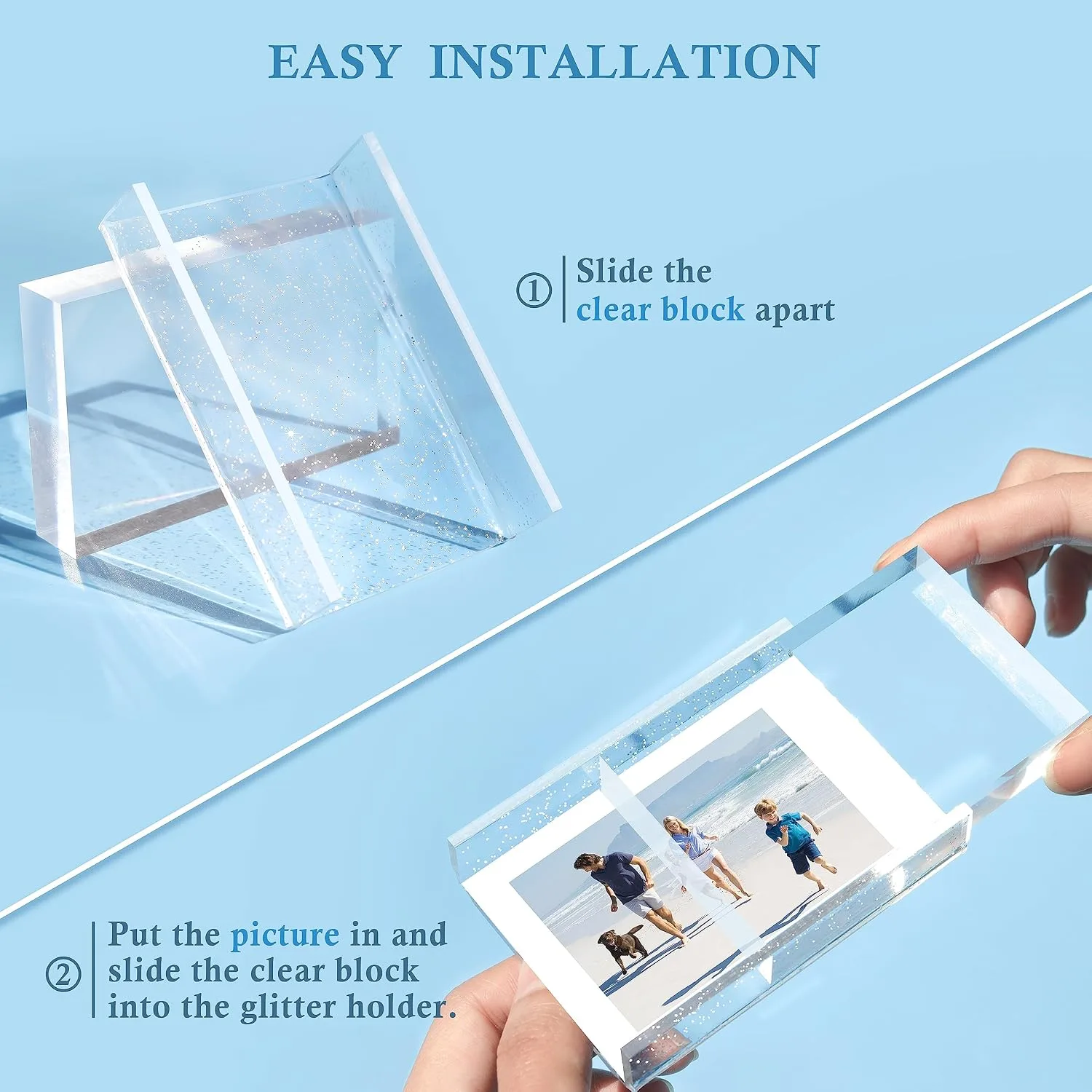 Instax Mini Picture Frames, 2x3 Small Photo Frame for Polaroid & Fujifilm Instax Mini Film, Cute Polaroid Picture Display Holder, Acrylic Little Photo Frames for Desktop Decor, Silver Glitter (3 Pack)