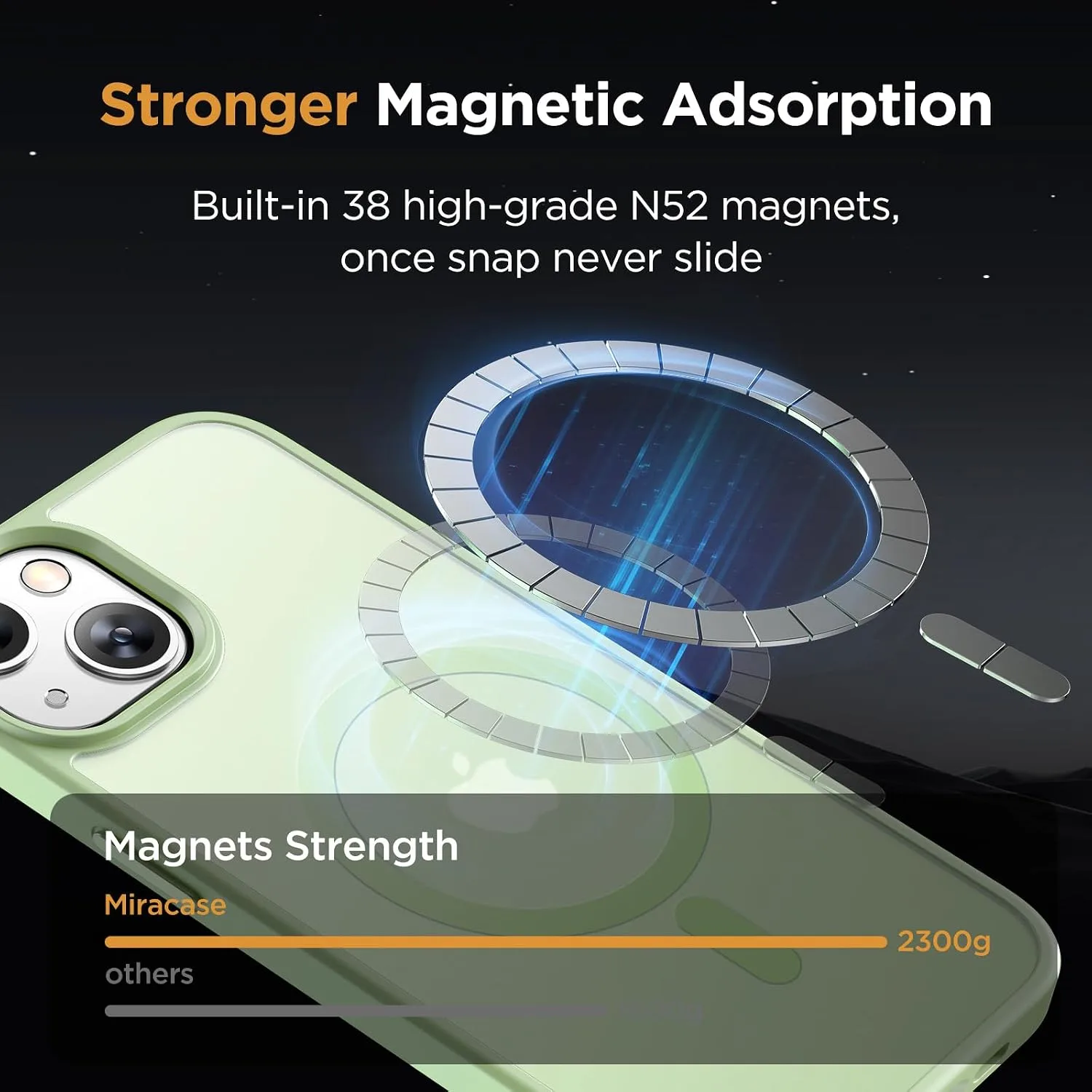 Miracase Magnetic for iPhone 13 Case 6.1 inch (Compatible with MagSafe)（with 2X Screen Protectors） Military-Grade Protection, Anti-Fingerprint Translucent Matte Phone Case Cover, Light Green