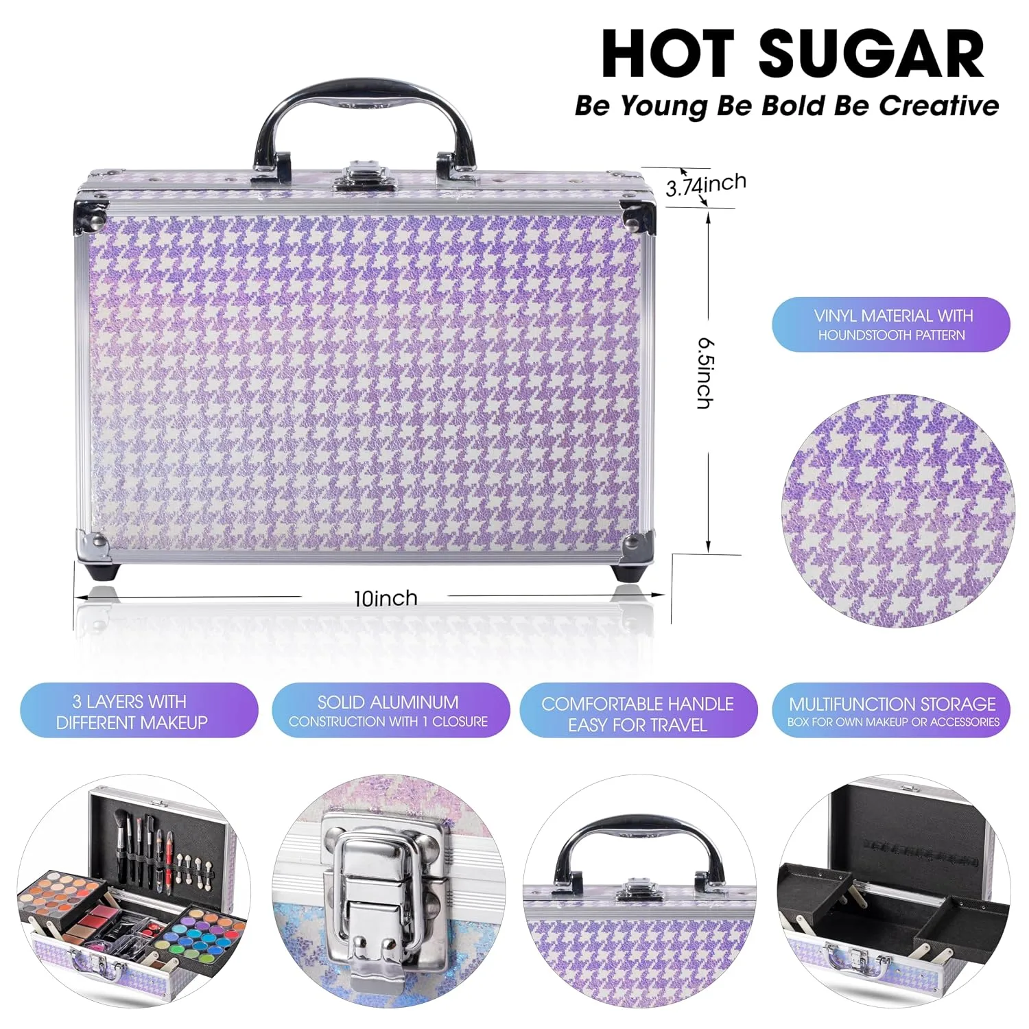 Hot Sugar Makeup Kit with Train Case for Teens and Women (Purple)