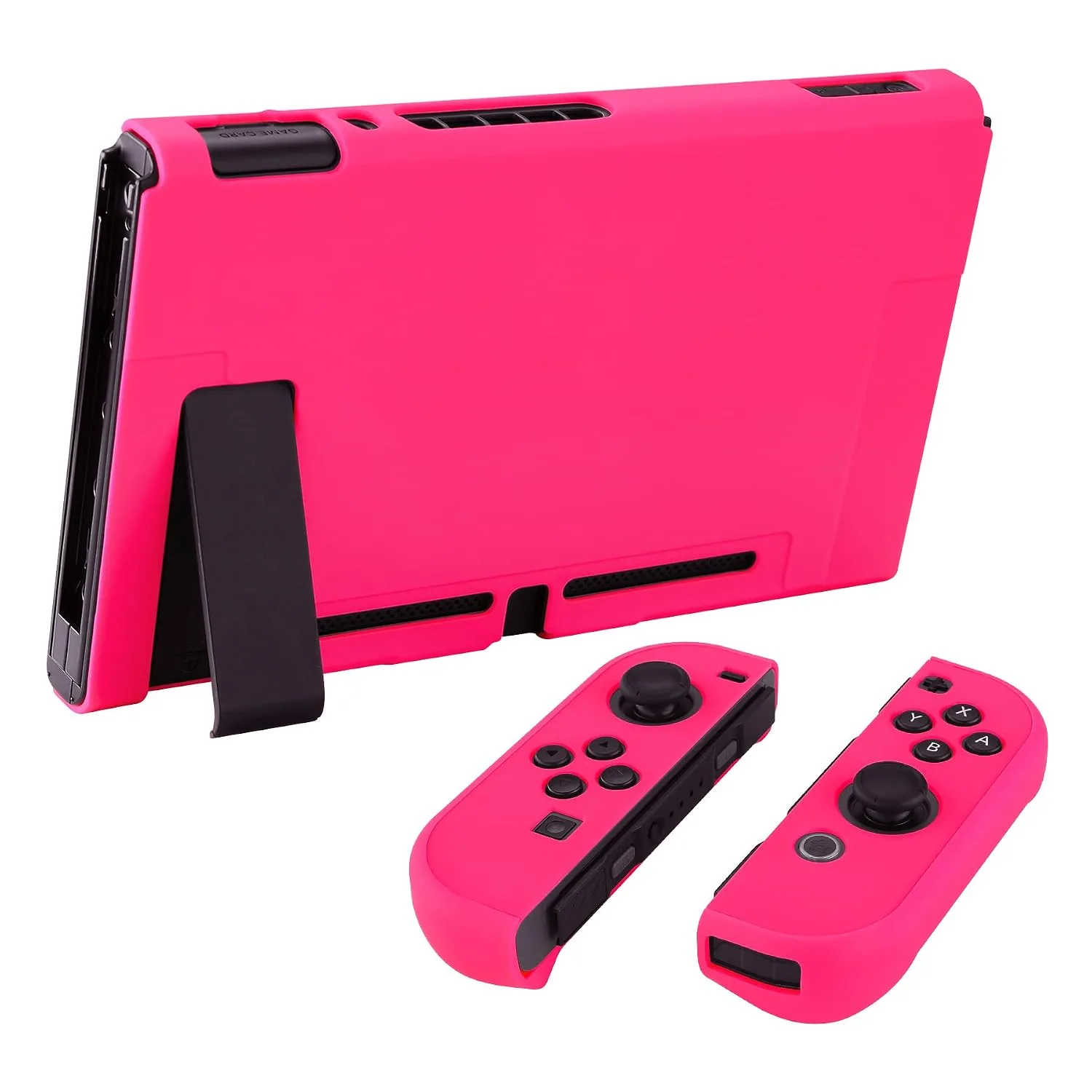 eXtremeRate PlayVital Cover for Nintendo Switch, Protective Case Protector for Switch - Shock-absorbent Anti-Scratch Dockable Easy to install Durable Hard Shell, Bright Pink (NOT for Switch 2)