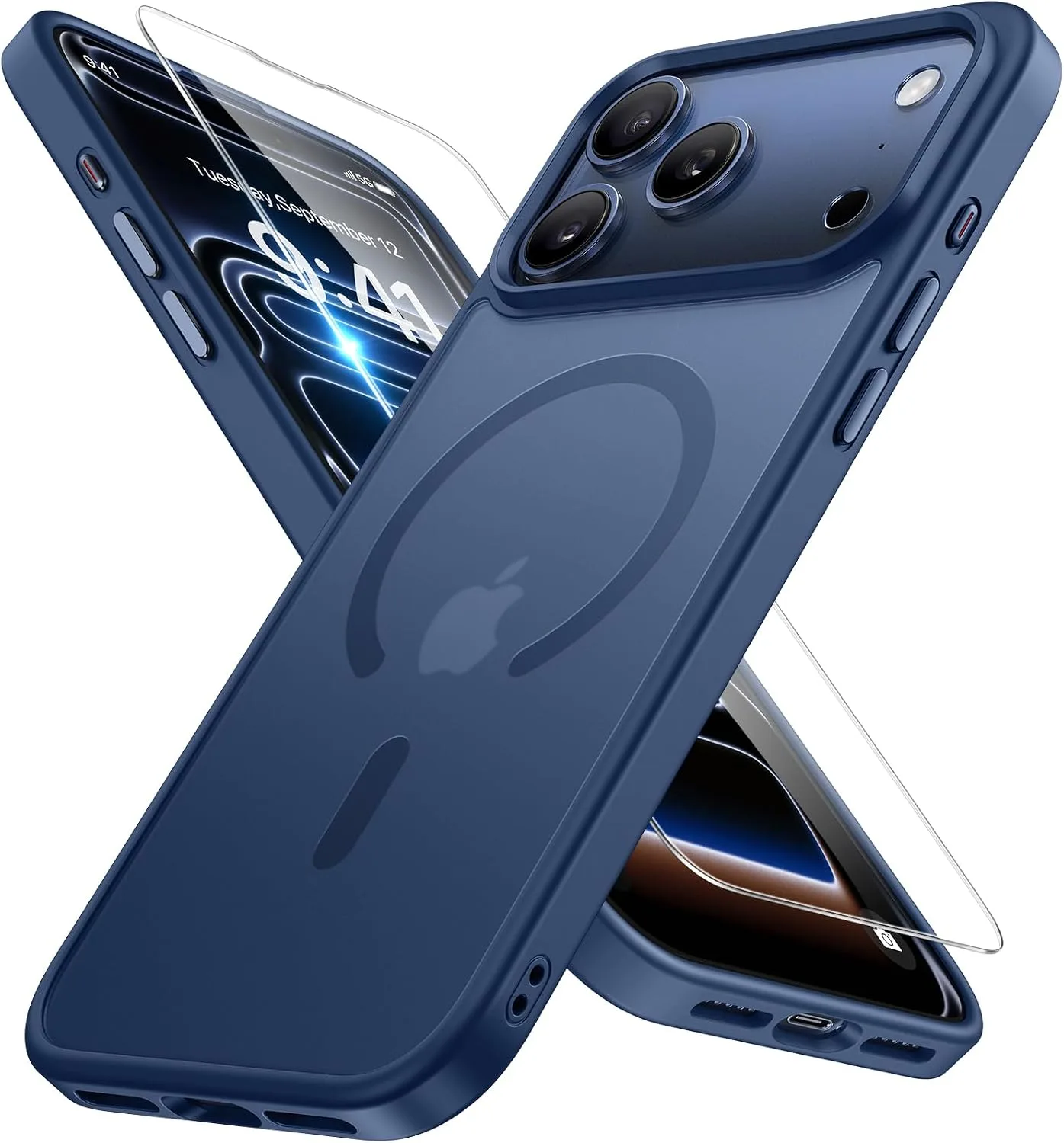 Miracase Magnetic for iPhone 17 Pro Case 6.3" with Screen Protector, [Compatible with MagSafe] Military-Grade Protection, Anti-Fingerprint, Slim Thin Phone Case for 17 Pro Cover, Glass Blue