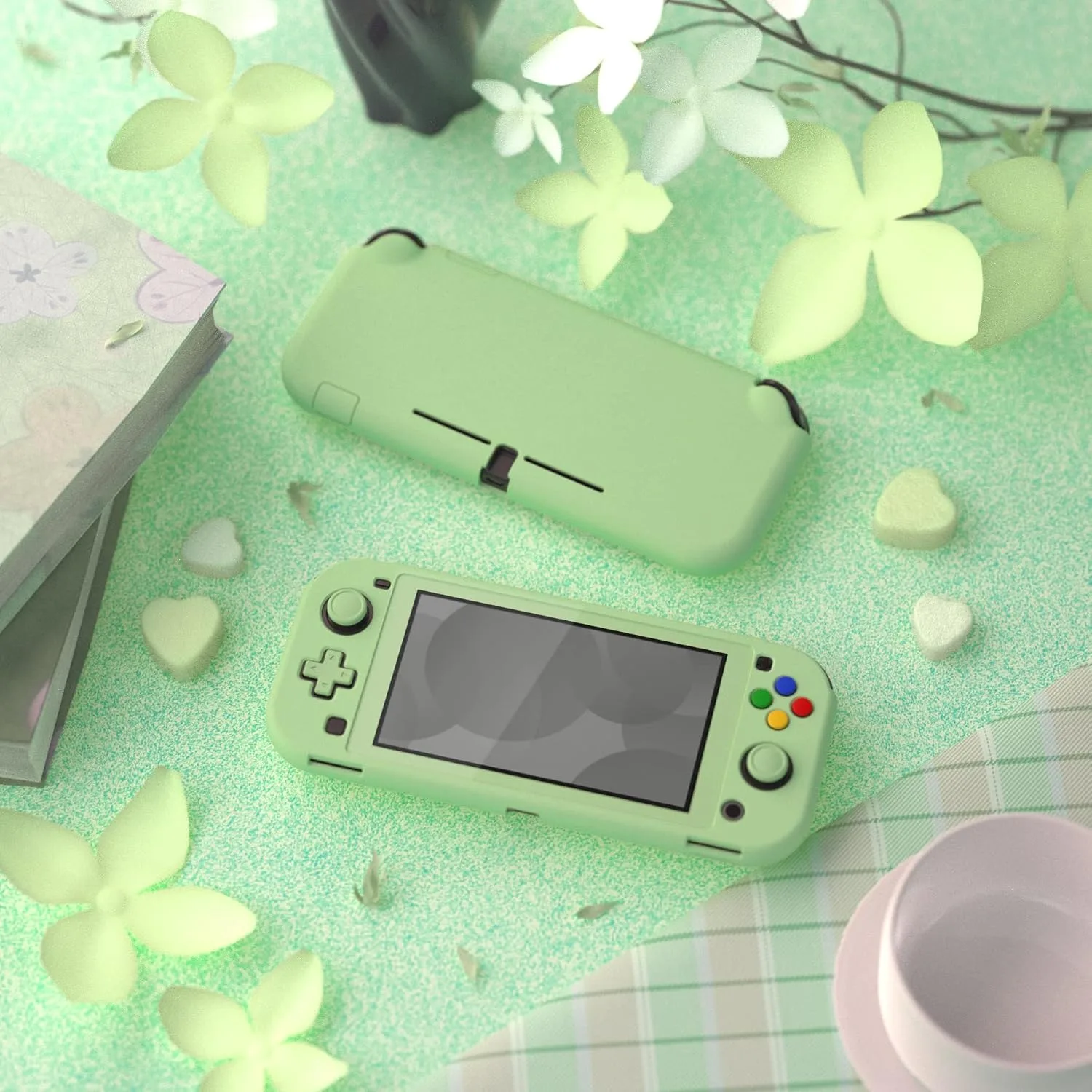 eXtremeRate PlayVital Matcha Green Protective Grip Case for Nintendo Switch Lite, Hard Cover Protector for Nintendo Switch Lite - Screen Protector & Thumb Grips & Buttons Caps Stickers Included