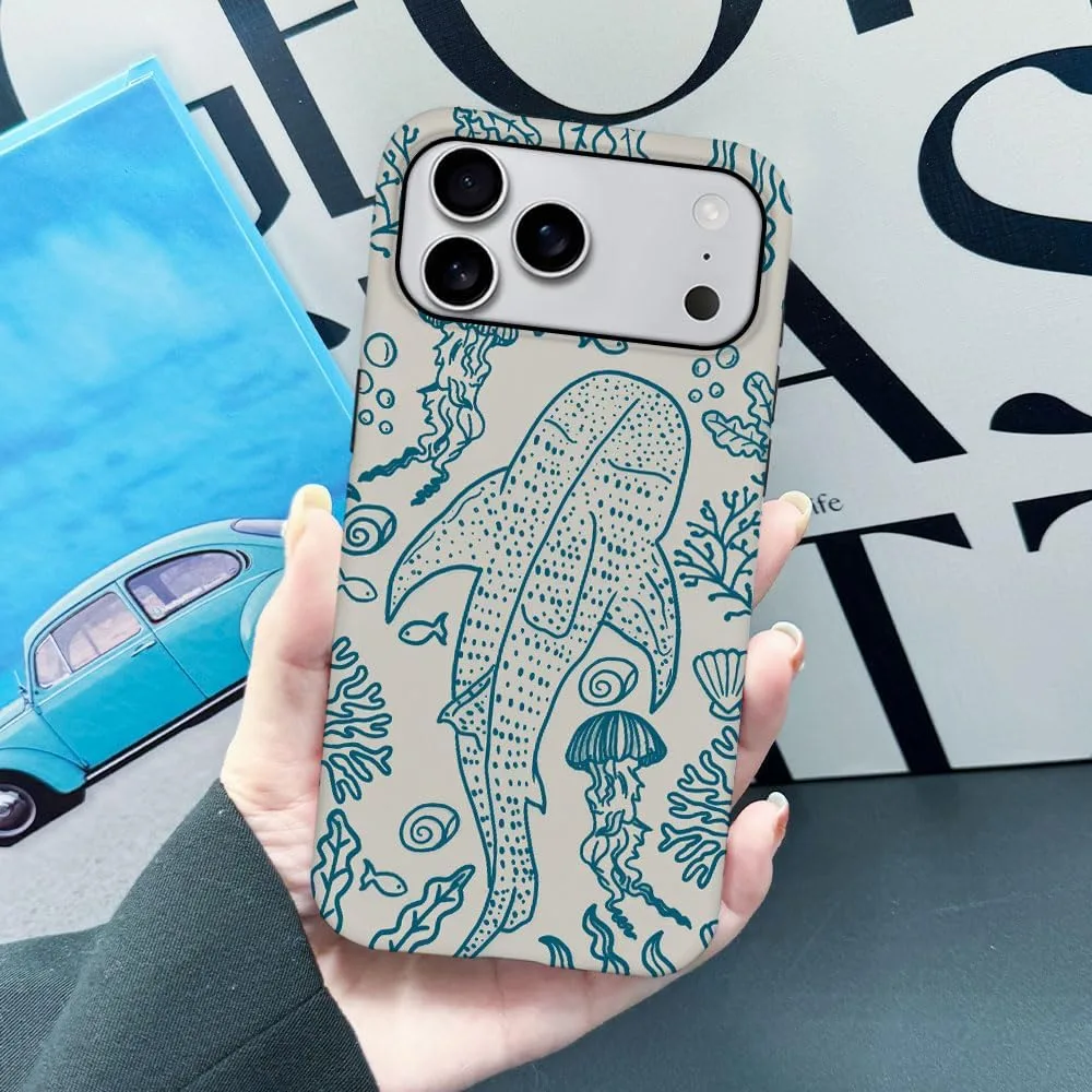 Case Compatible with iPhone 18 Pro Max/iPhone 17 Pro Max,Fall Prevention Hybrid 2-Layer Hard Shell Phone Cover for Girls Boys,Oceans Whales Sharks
