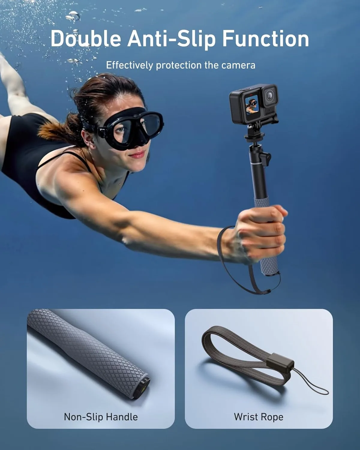 TELESIN 360° Waterproof Selfie Stick, Underwater Diving Pole with Strap