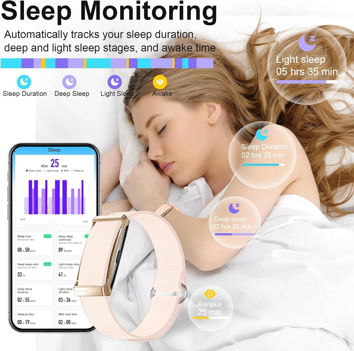 Fitness Smart Bracelet for Women Men, Activity Health Tracker, Smart Band